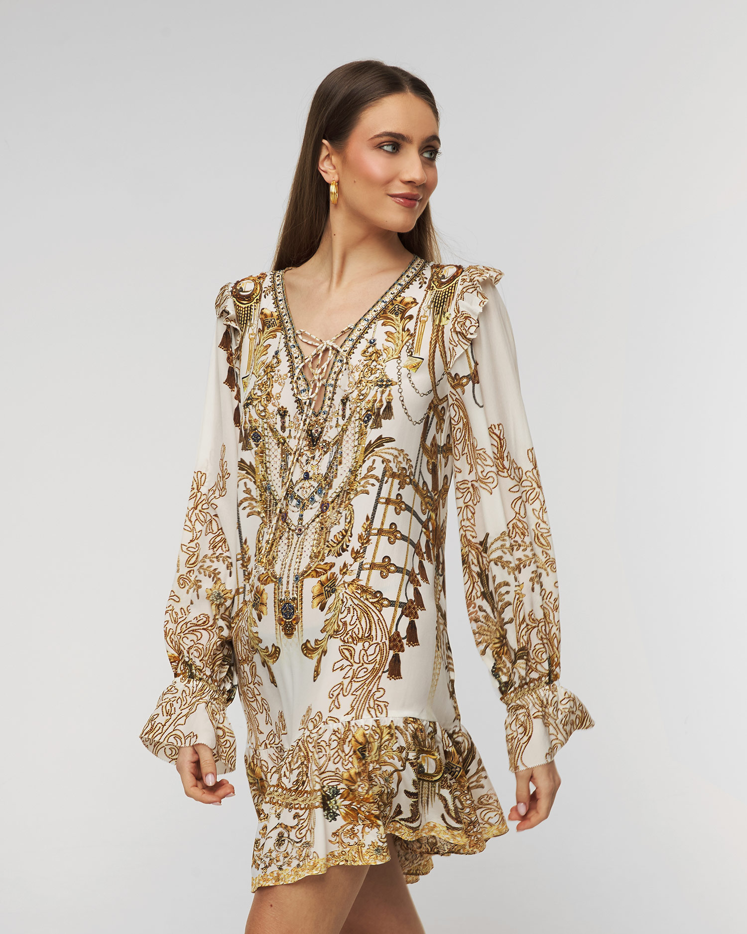 Silk dress Camilla Ruffle Lace Up