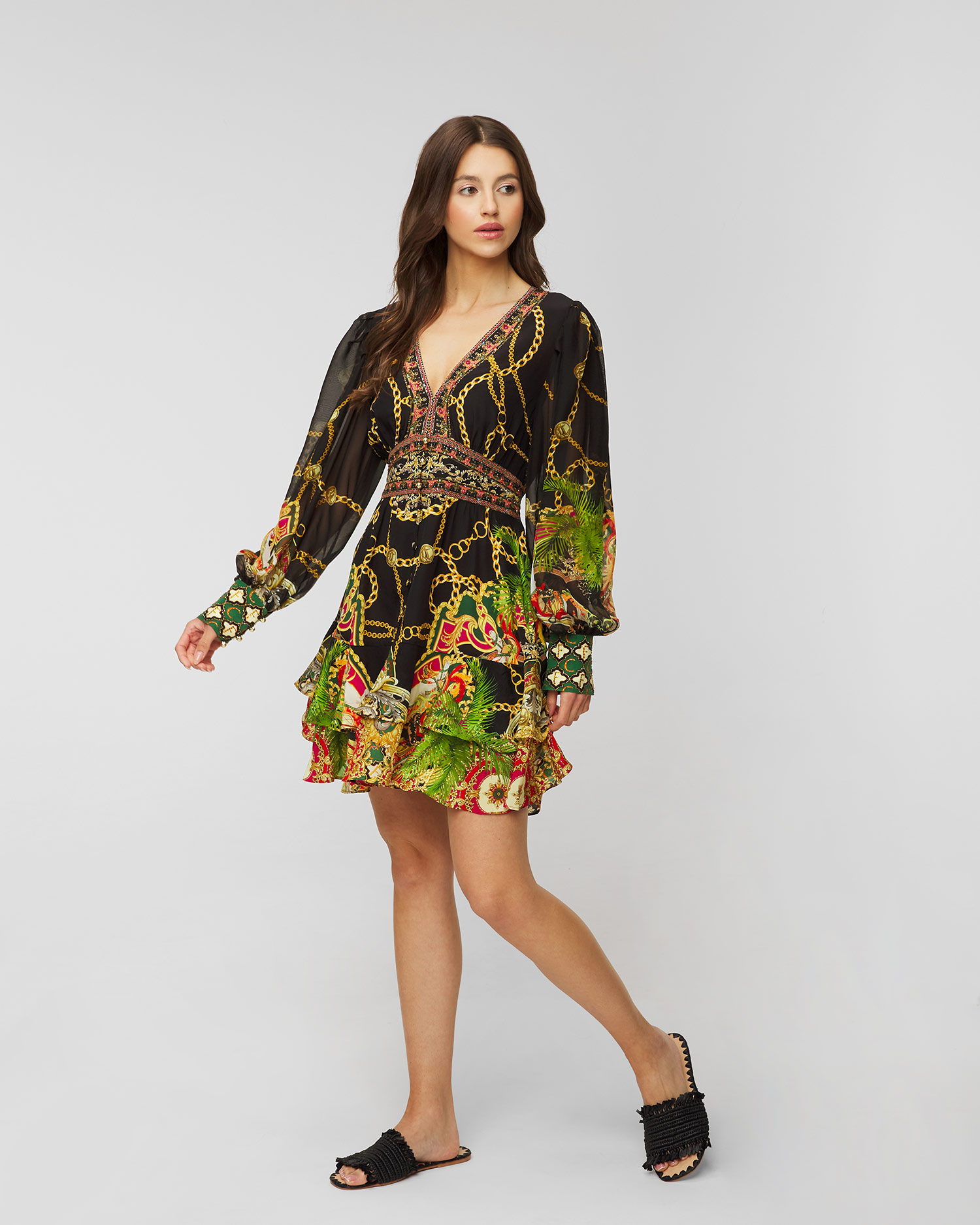 Silk dress Camilla Button Front Frill