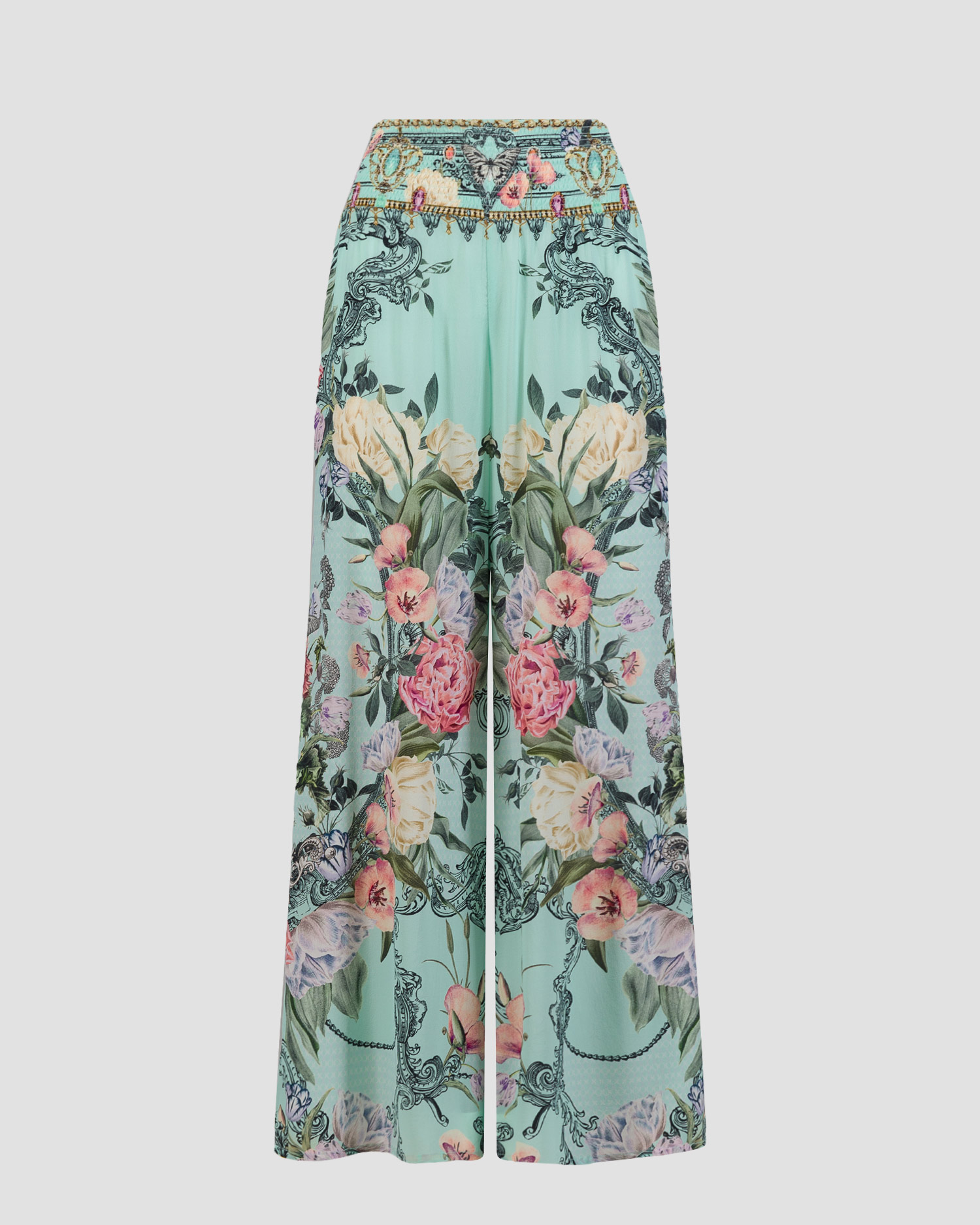 Women's wide floral silk trousers Camilla