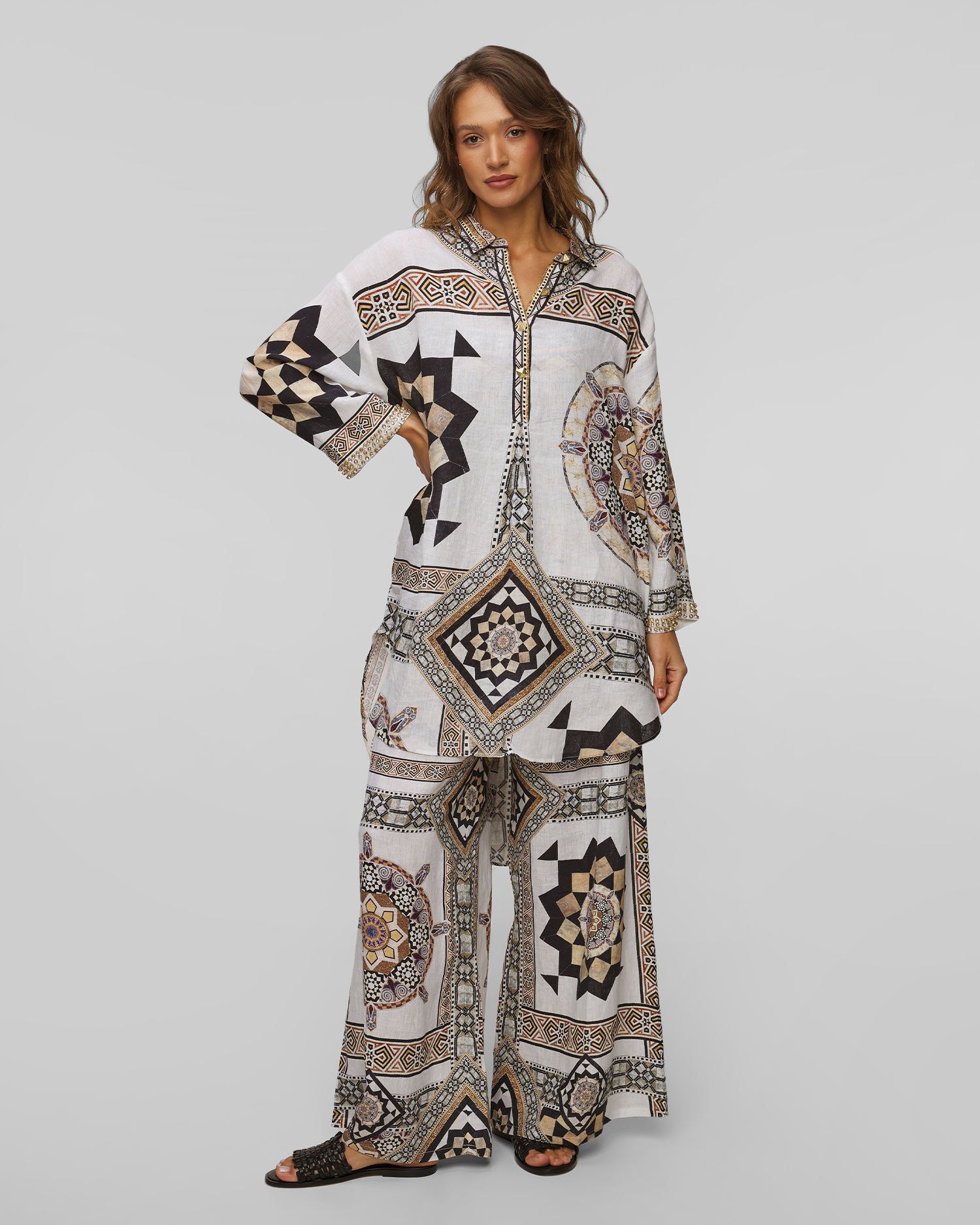 Rochie-cămașă din in pentru femei Camilla Tile Style