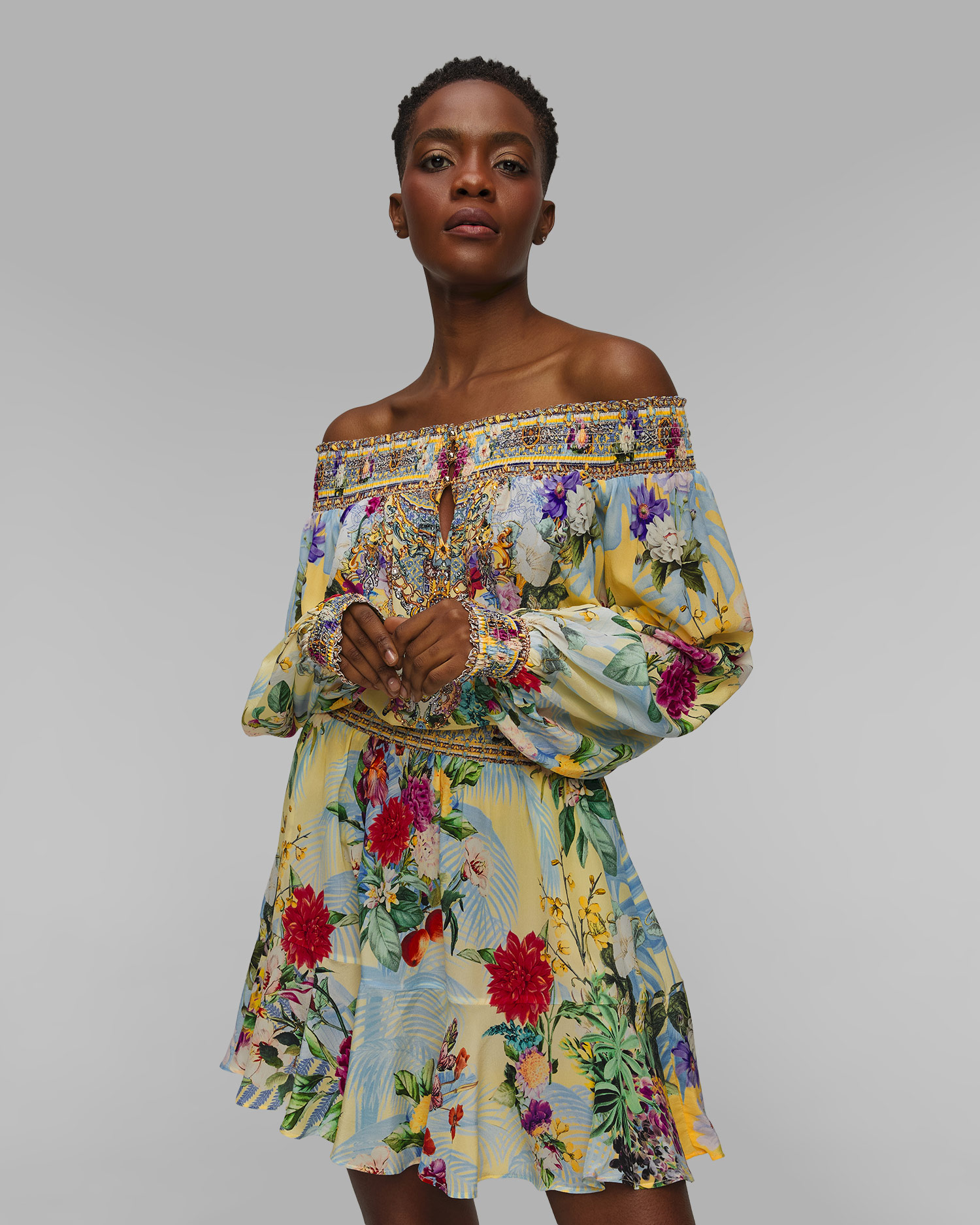 Dámske hodvábne šaty Camilla Off Shoulder Flor Fantastica