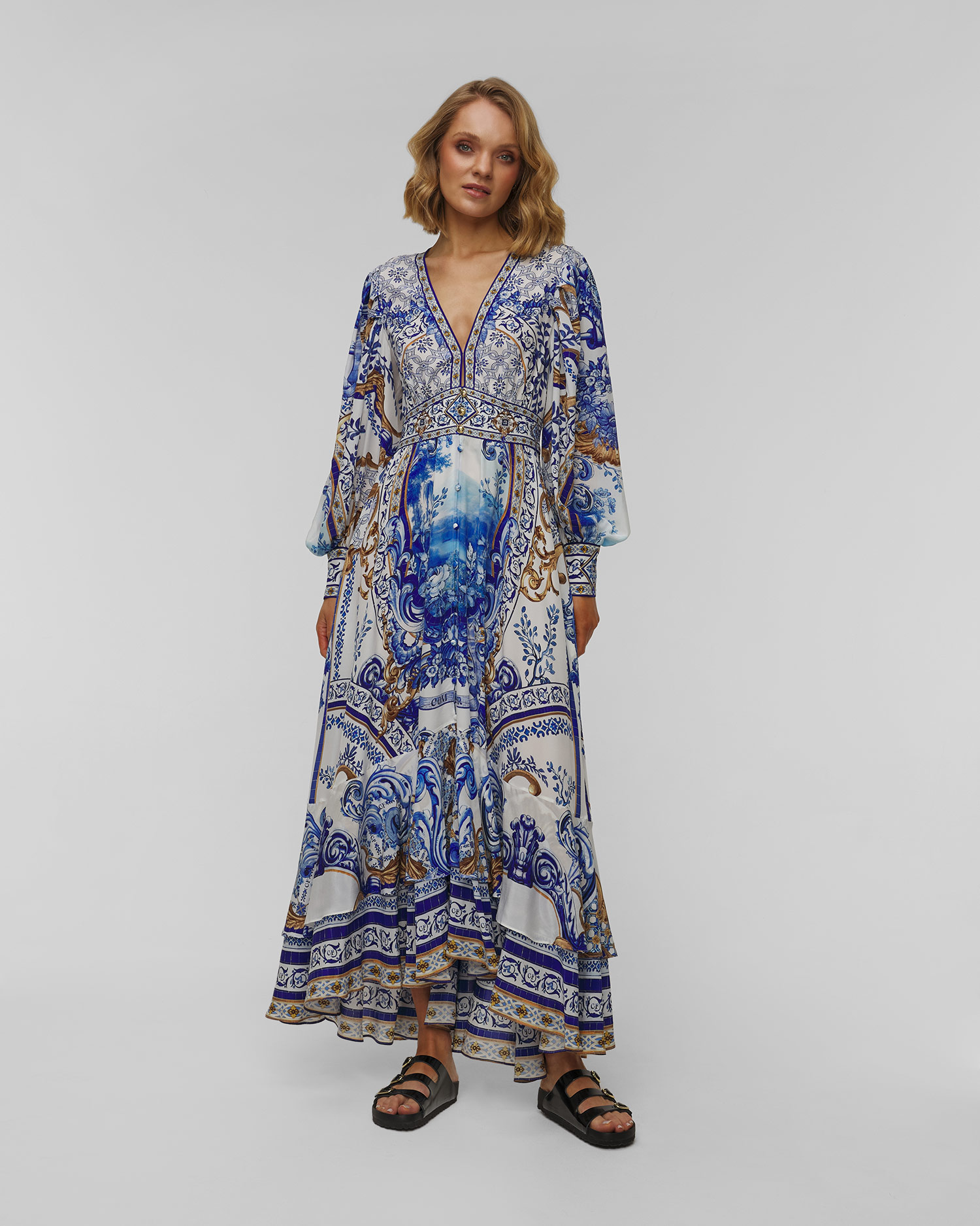 Dámske dlhé hodvábne šaty Camilla Long Button Front