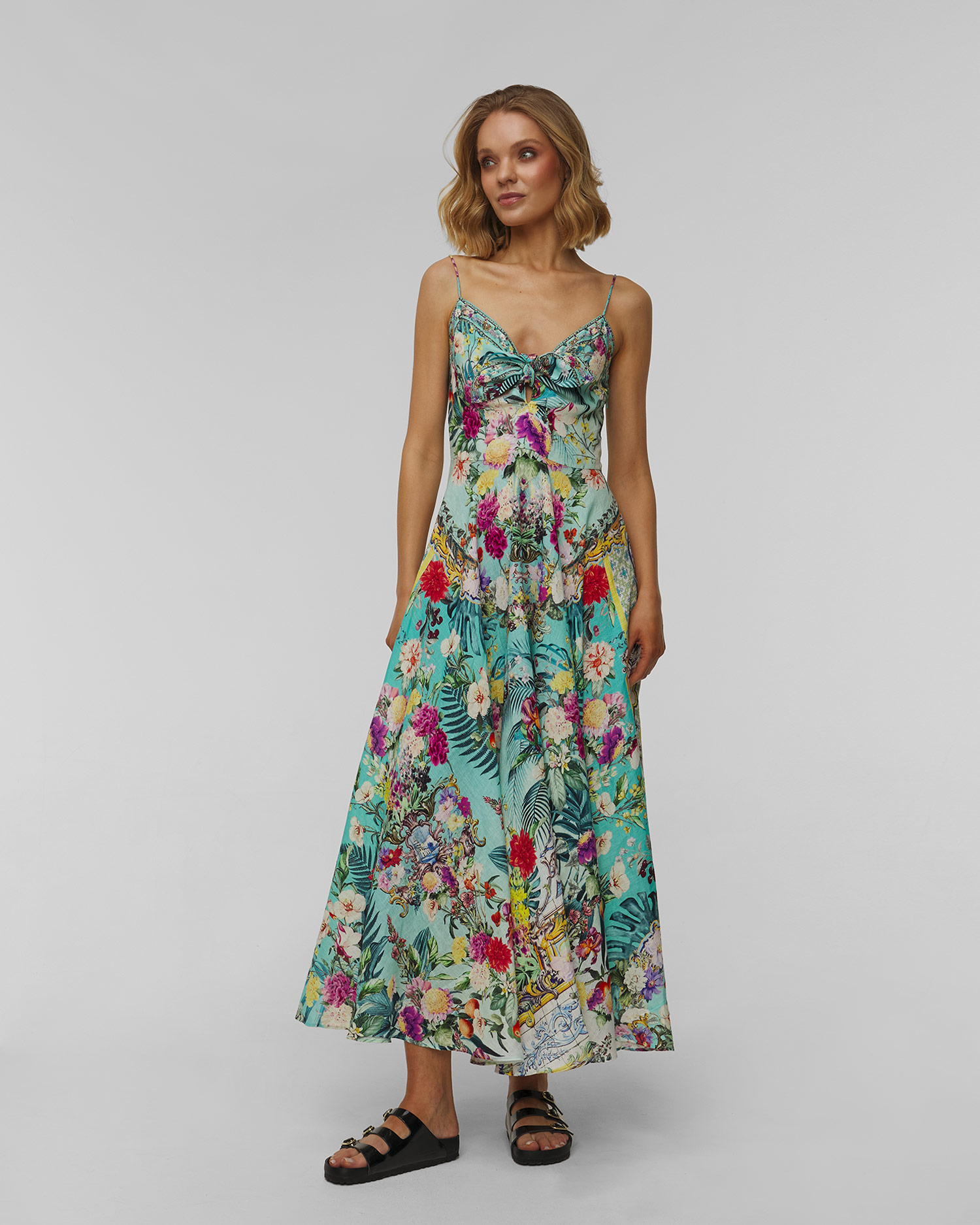 Robe en lin pour femmes Camilla Long Dress with Tie Tront