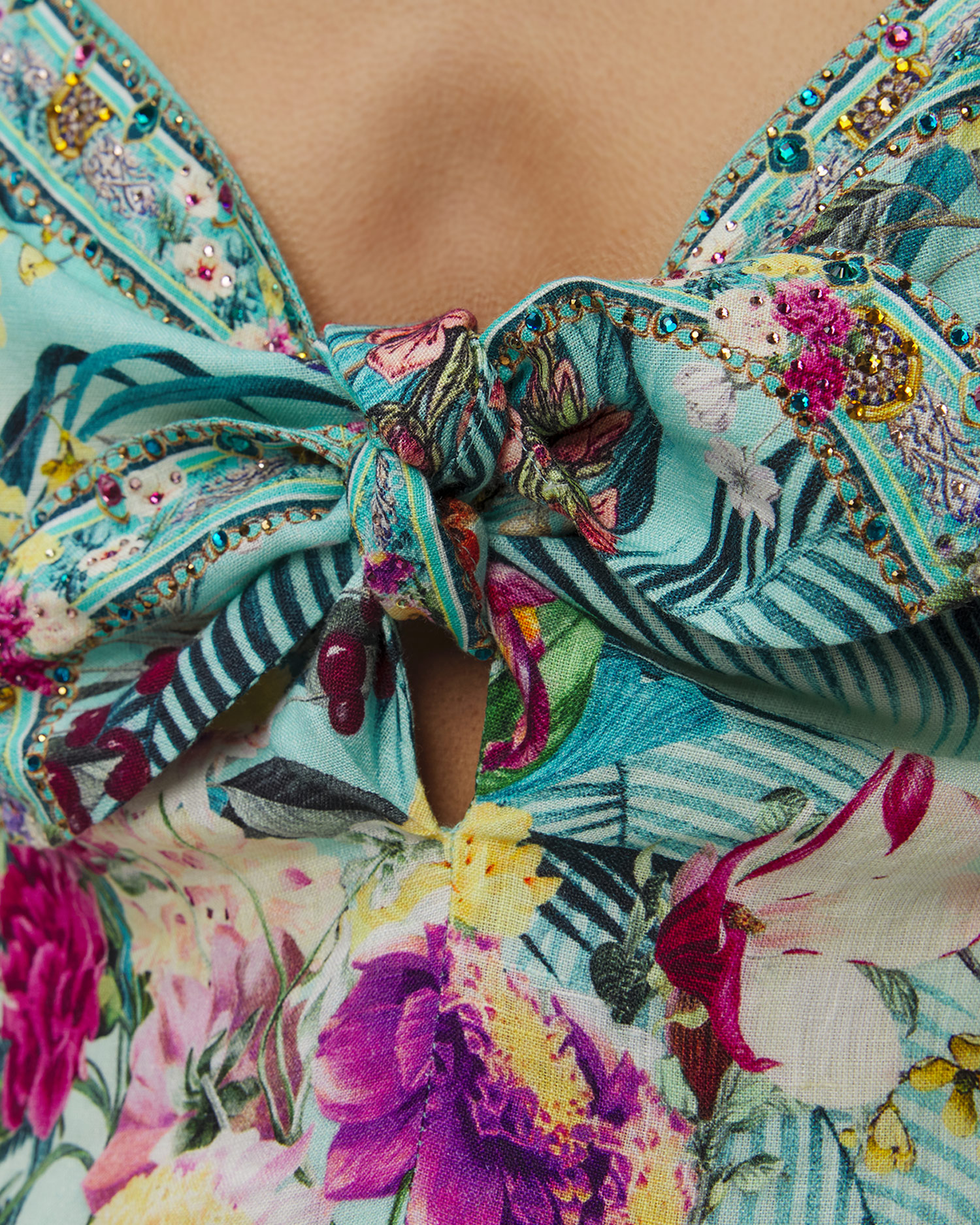 Robe en lin pour femmes Camilla Long Dress with Tie Tront