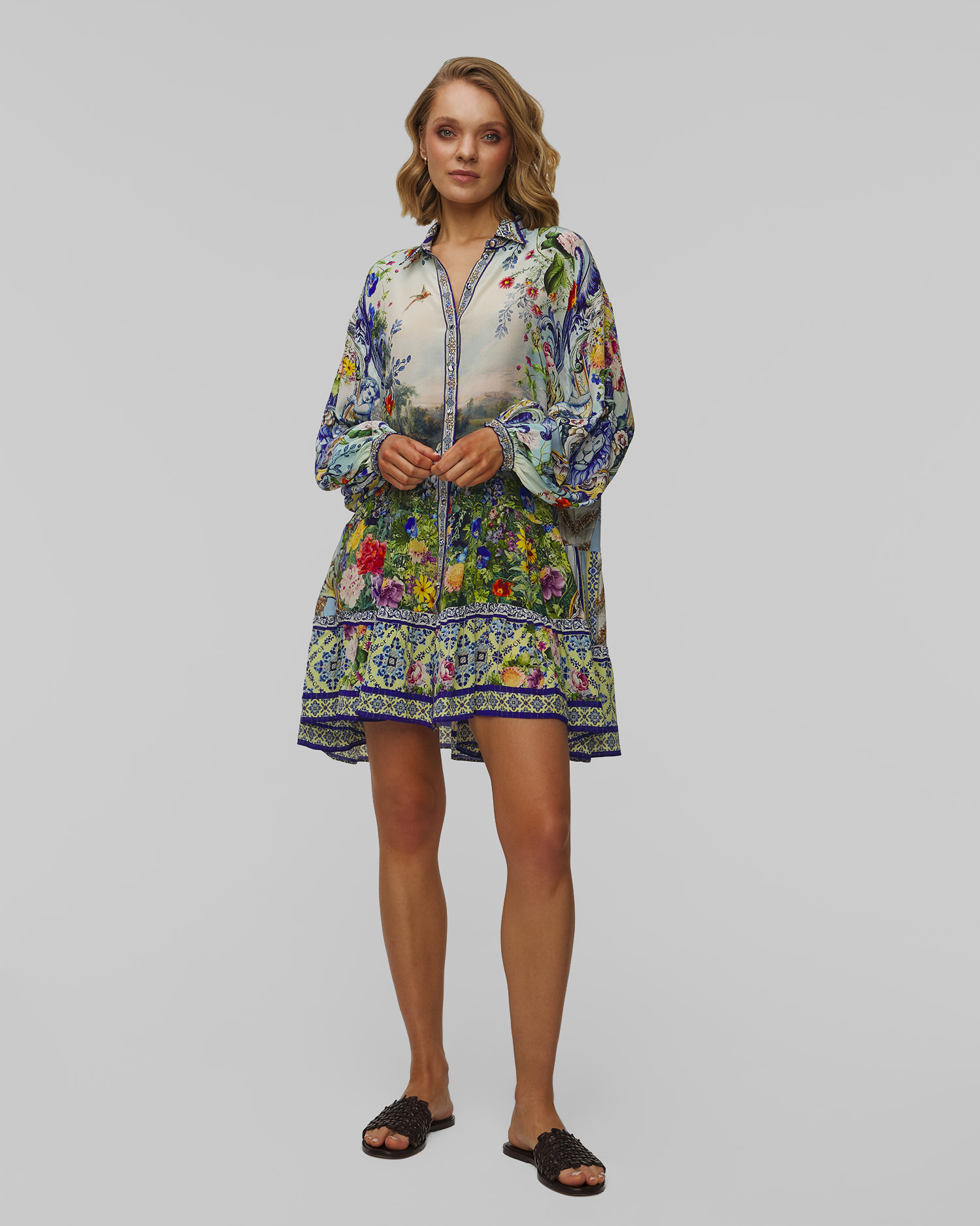 Dámske hodvábne šaty Camilla Long Sleeve Tiered Short 