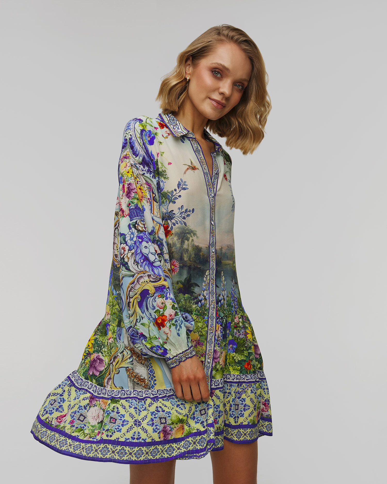 Dámske hodvábne šaty Camilla Long Sleeve Tiered Short 