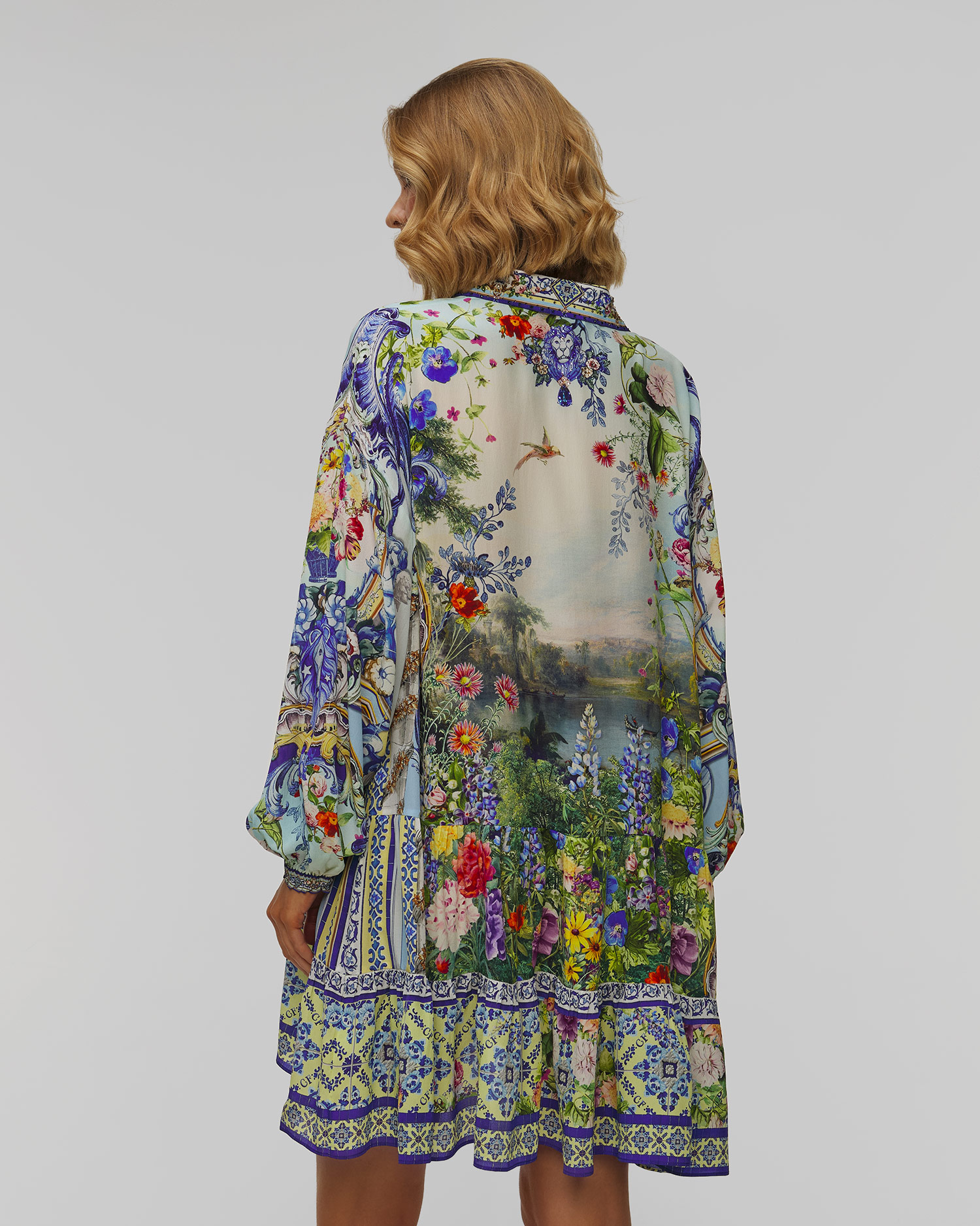 Dámske hodvábne šaty Camilla Long Sleeve Tiered Short 