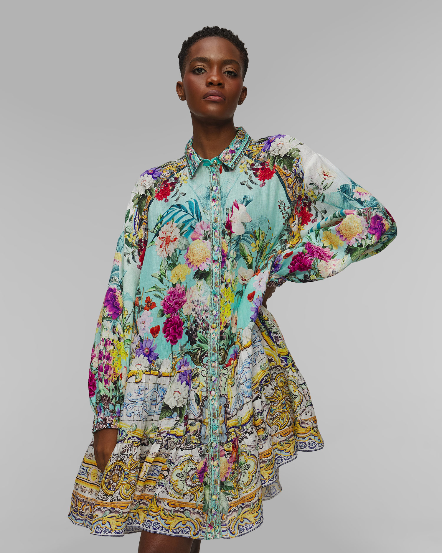 Rochie din in cu motive florale pentru femei Camilla Gardens of Queluz