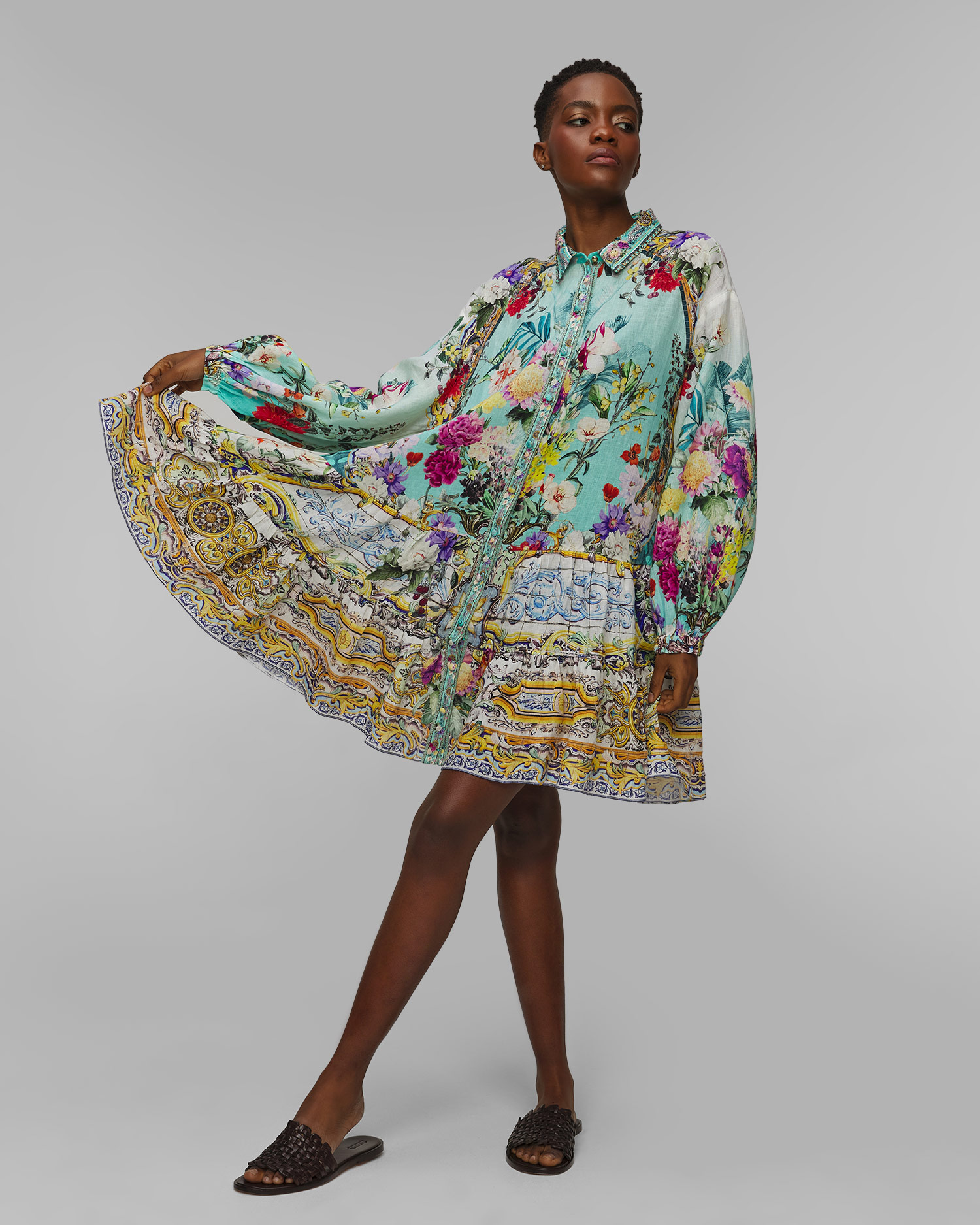 Rochie din in cu motive florale pentru femei Camilla Gardens of Queluz