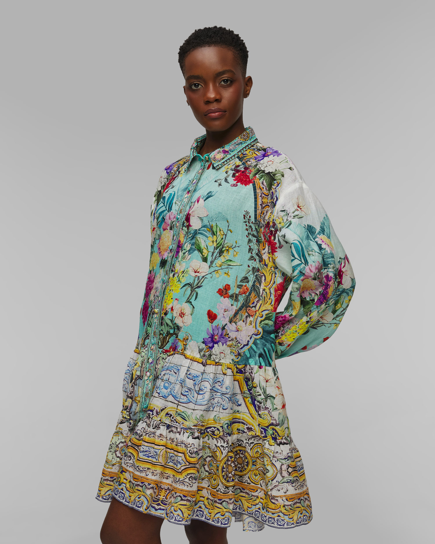 Rochie din in cu motive florale pentru femei Camilla Gardens of Queluz