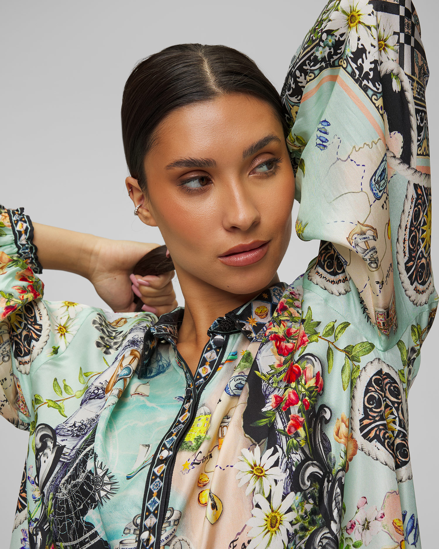 Rochie cămașă din mătase Camilla Folk Afloat