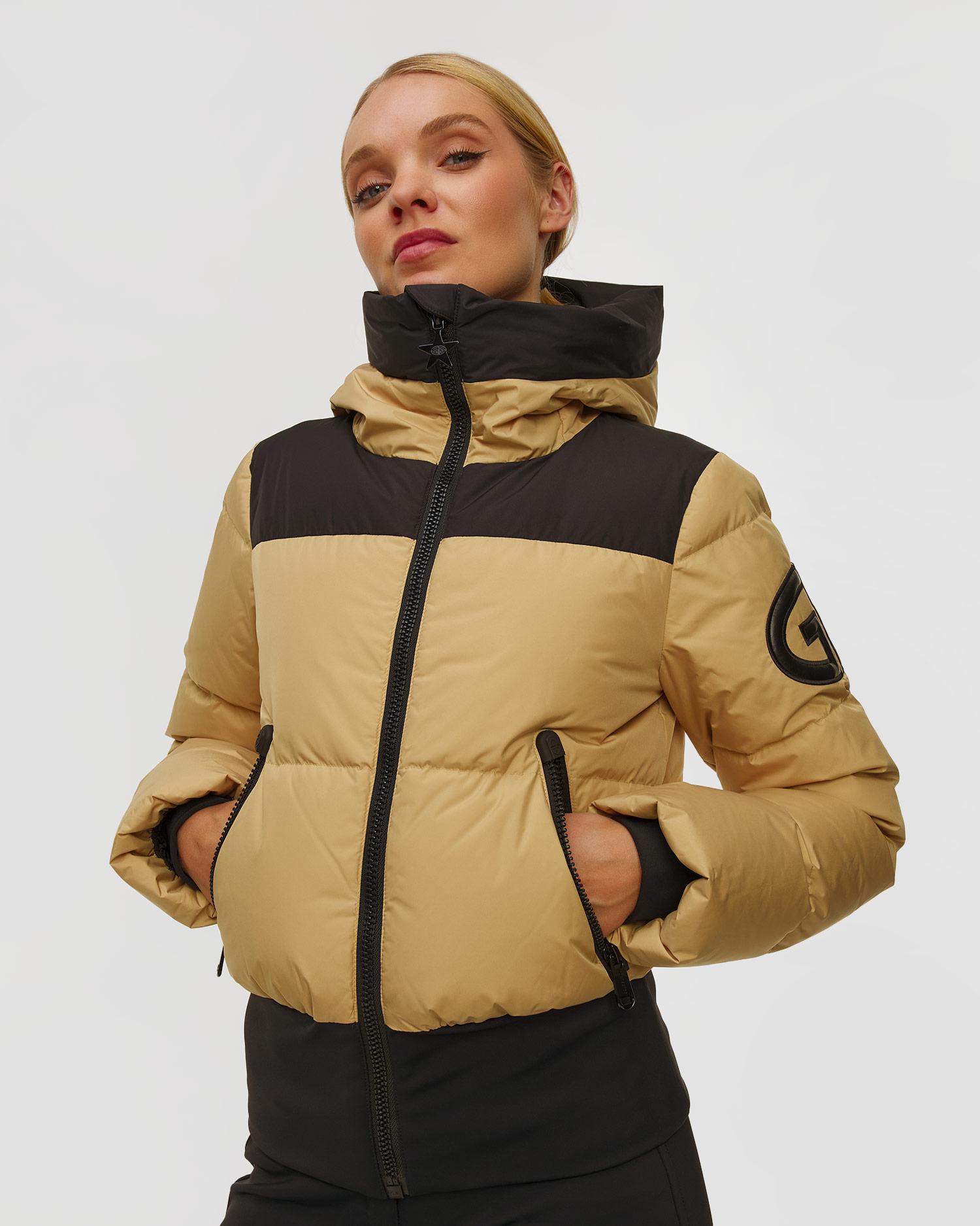Women's beige ski jacket Beżowa Goldbergh Village, Color/Pattern: Beżowy,Brązowy,Czarny