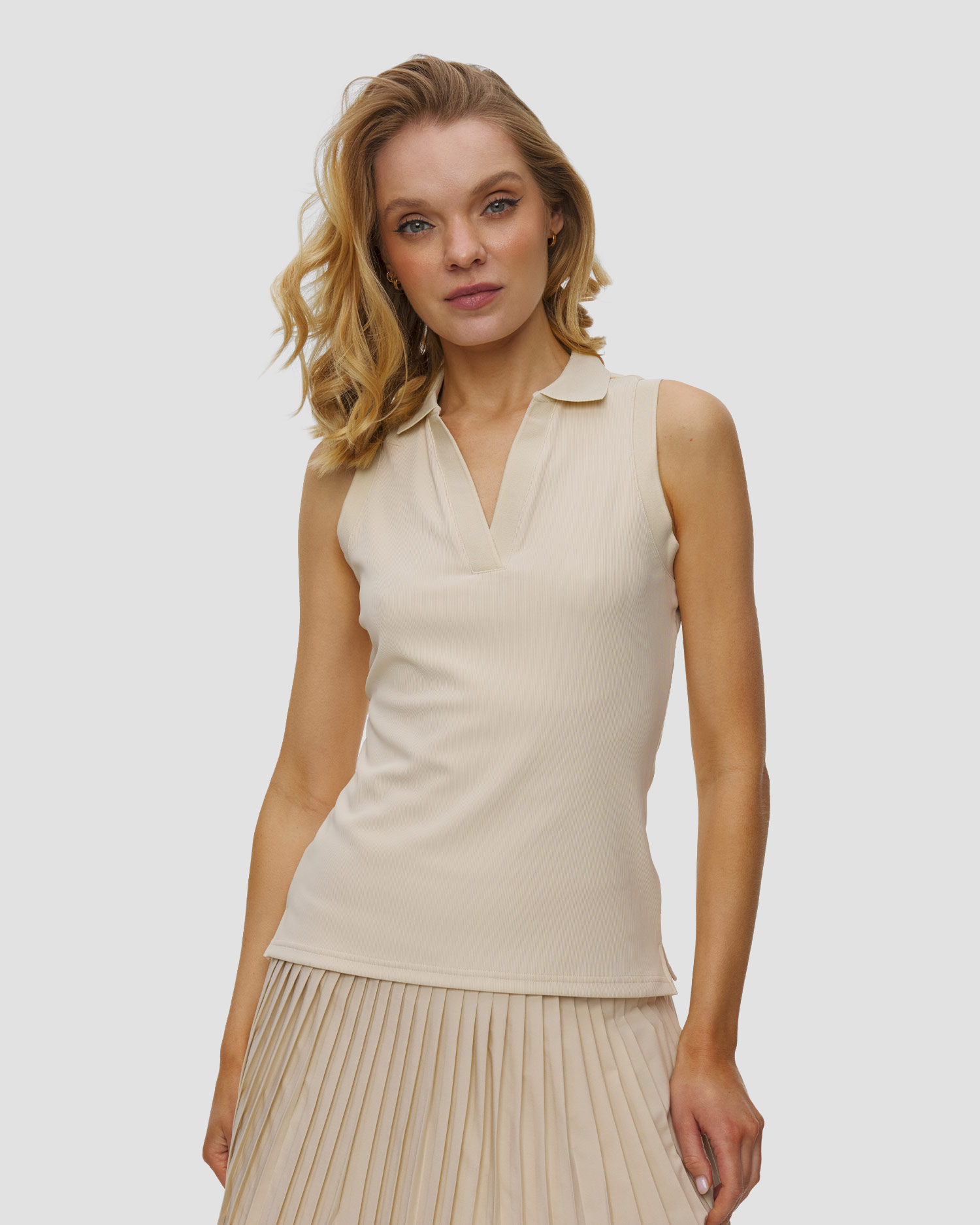 Goldbergh Caroline Ärmelloses Poloshirt, Farbe/Muster: Beżowy