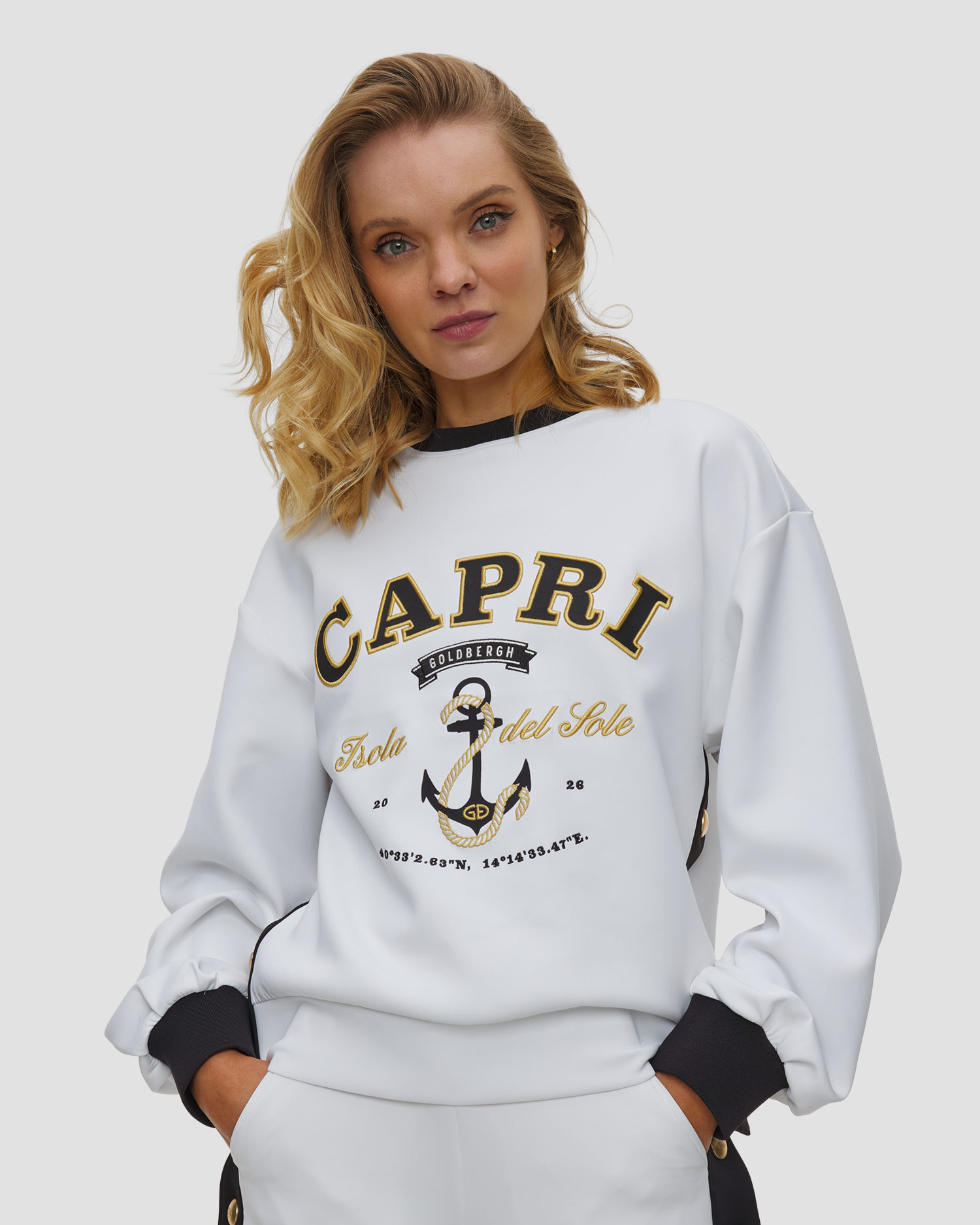 Goldbergh Fico Damen-Sweatshirt mit Streifen, Farbe/Muster: Biały