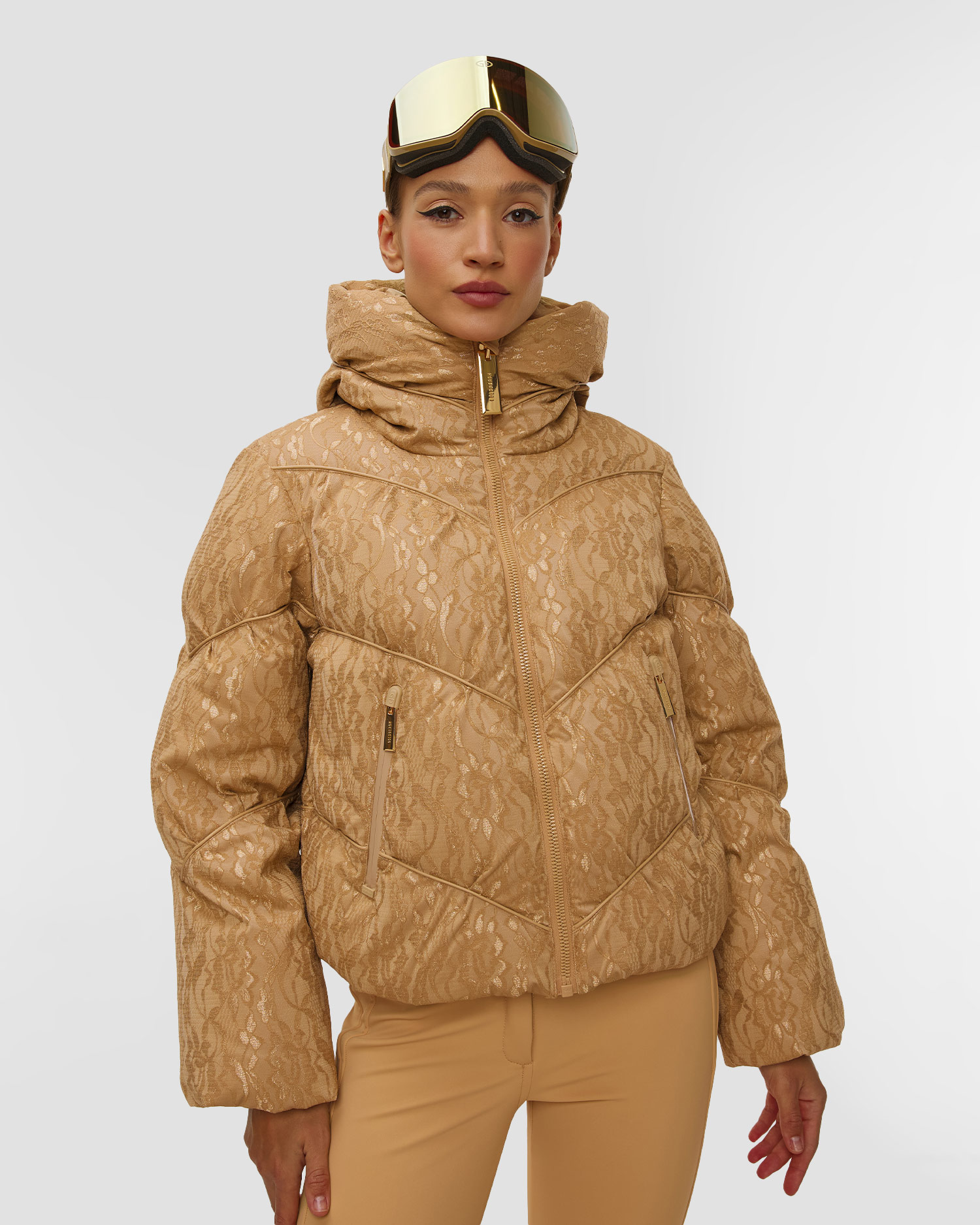 Dámska zlatá čipkovaná lyžiarska bunda Goldbergh GOLD Exclusive Fiora