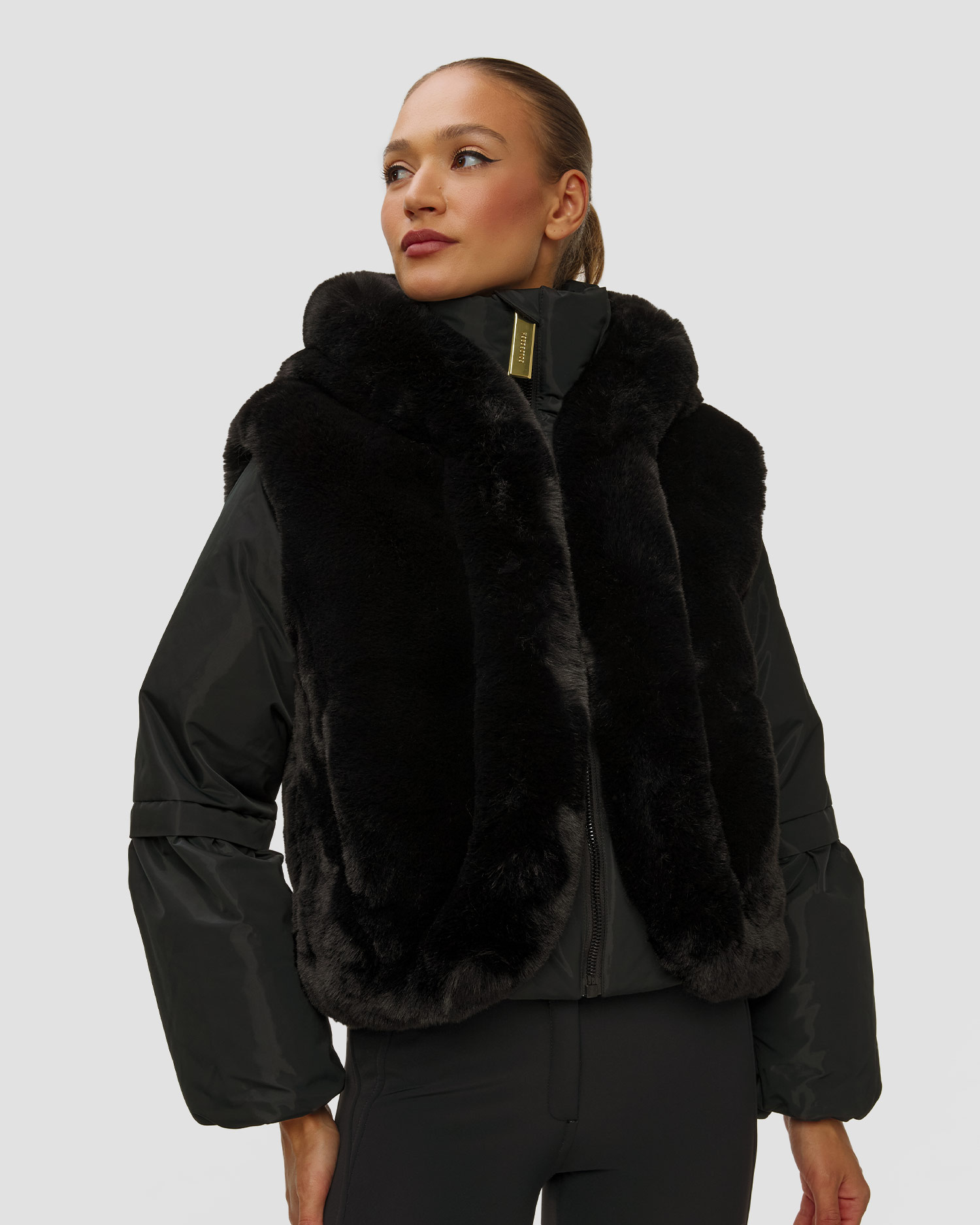 Čierna bunda s kožušinou Goldbergh GOLD Exclusive Amore