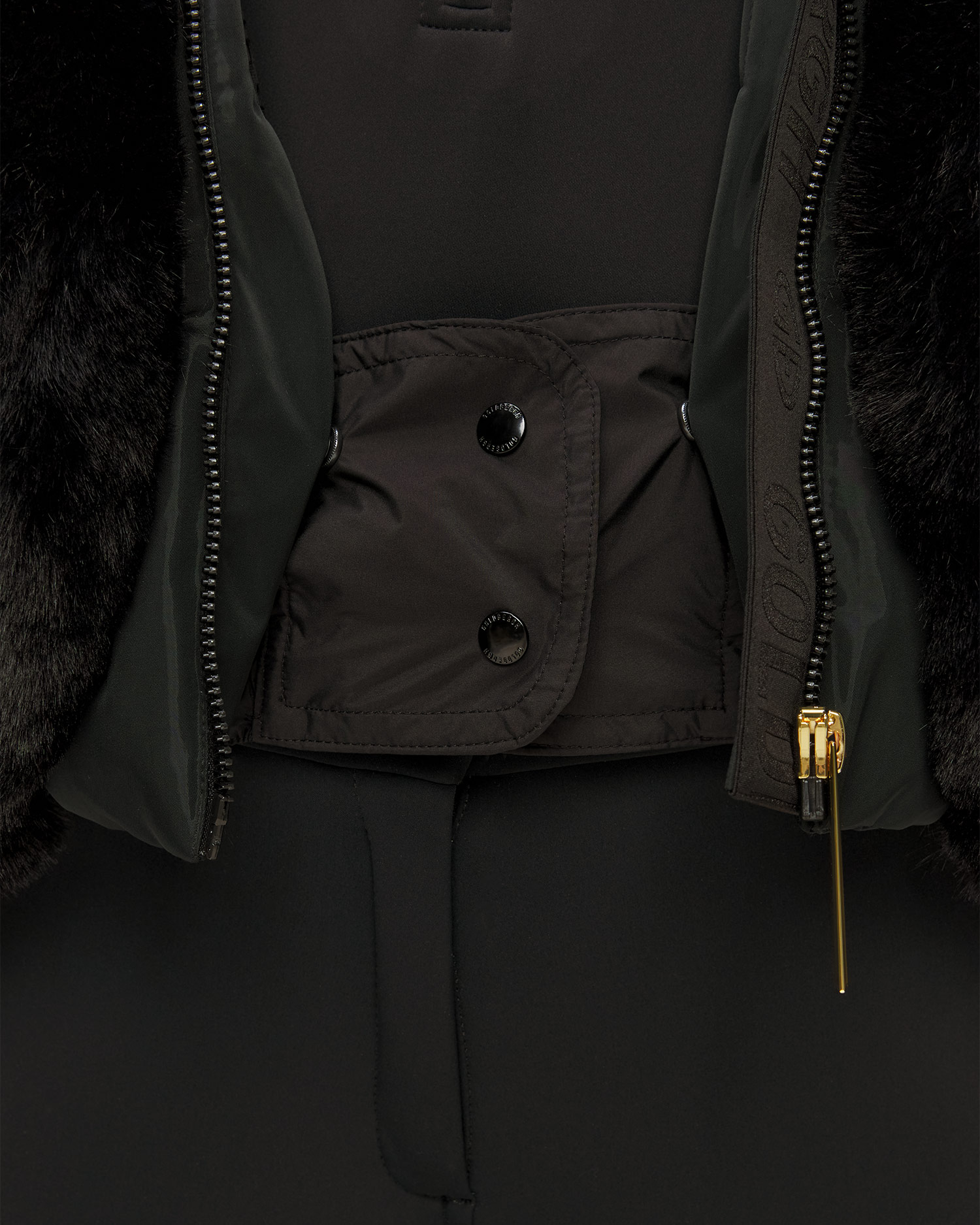 Čierna bunda s kožušinou Goldbergh GOLD Exclusive Amore