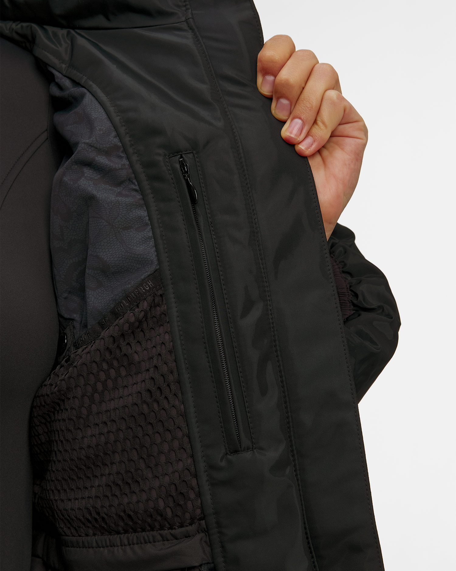 Čierna bunda s kožušinou Goldbergh GOLD Exclusive Amore