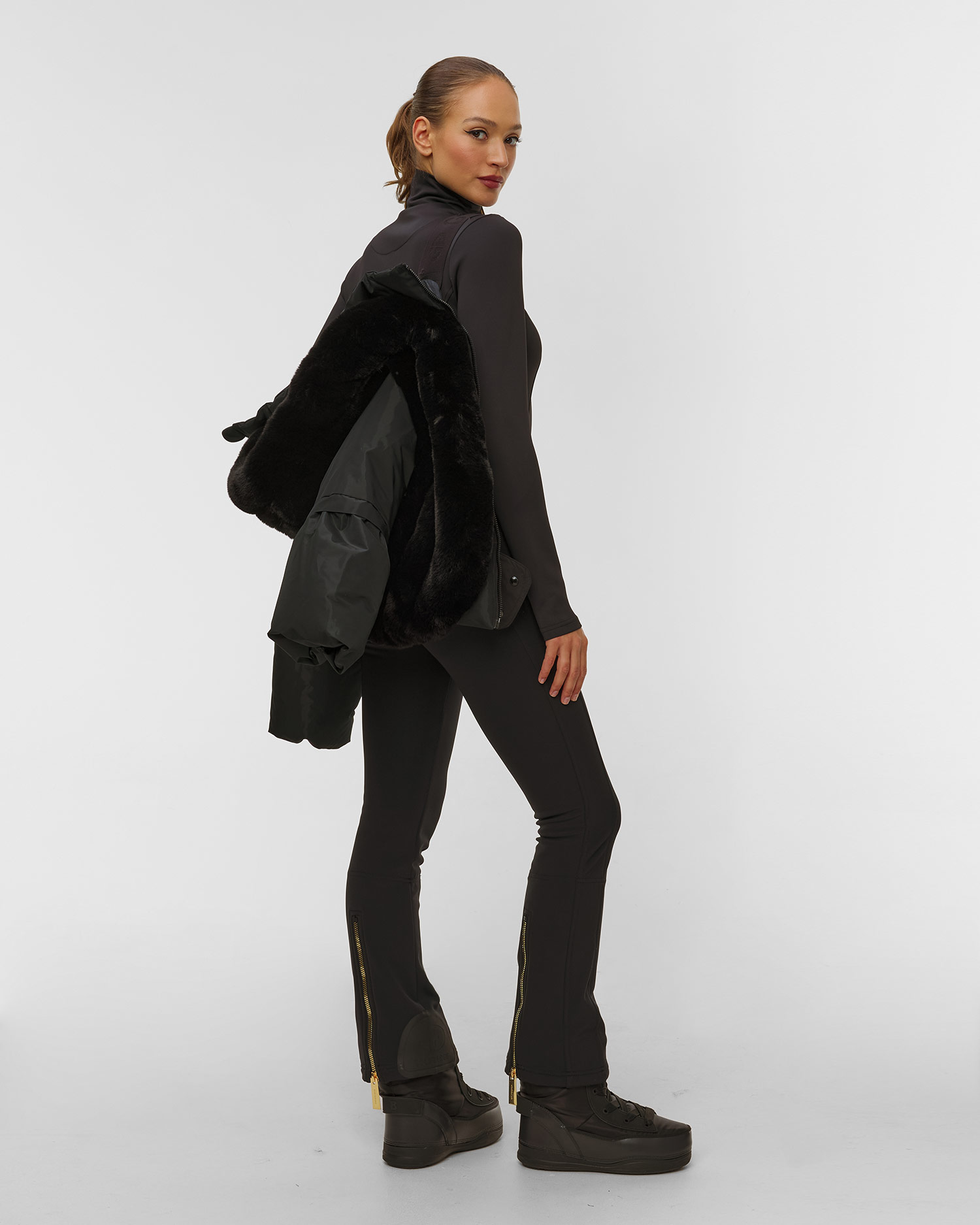 Čierna bunda s kožušinou Goldbergh GOLD Exclusive Amore