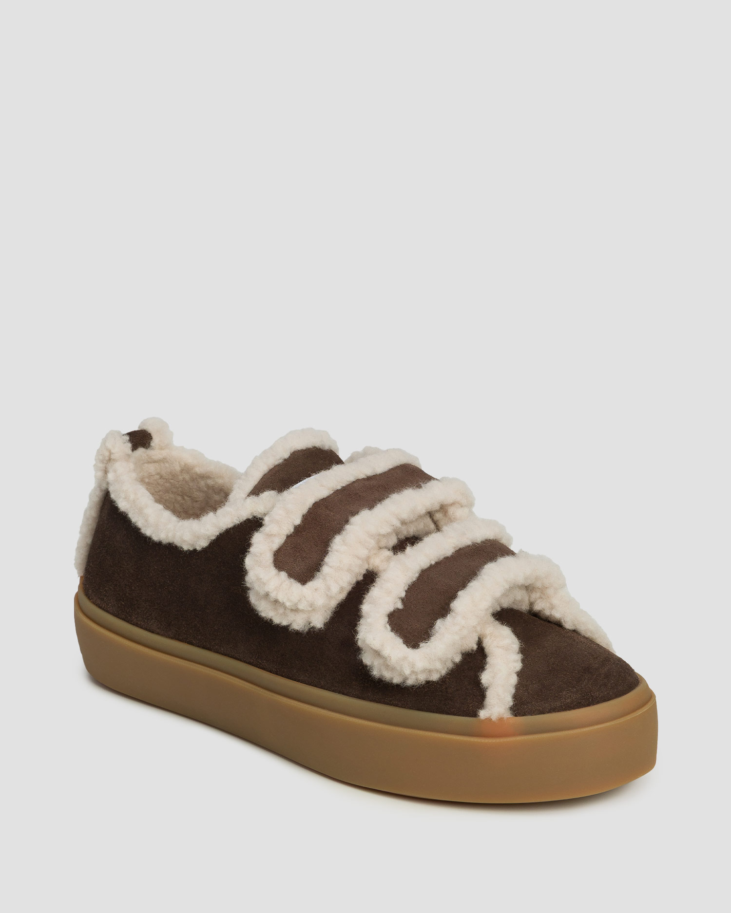Chaussures en cuir marron pour femmes Inuikii Shearling Low Velcro