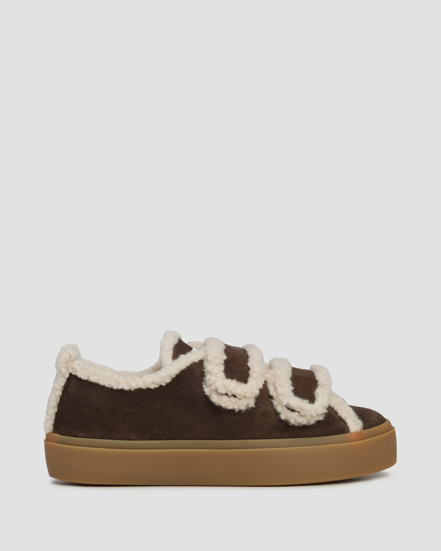 Women's brown leather boots Inuikii Shearling Low Velcro