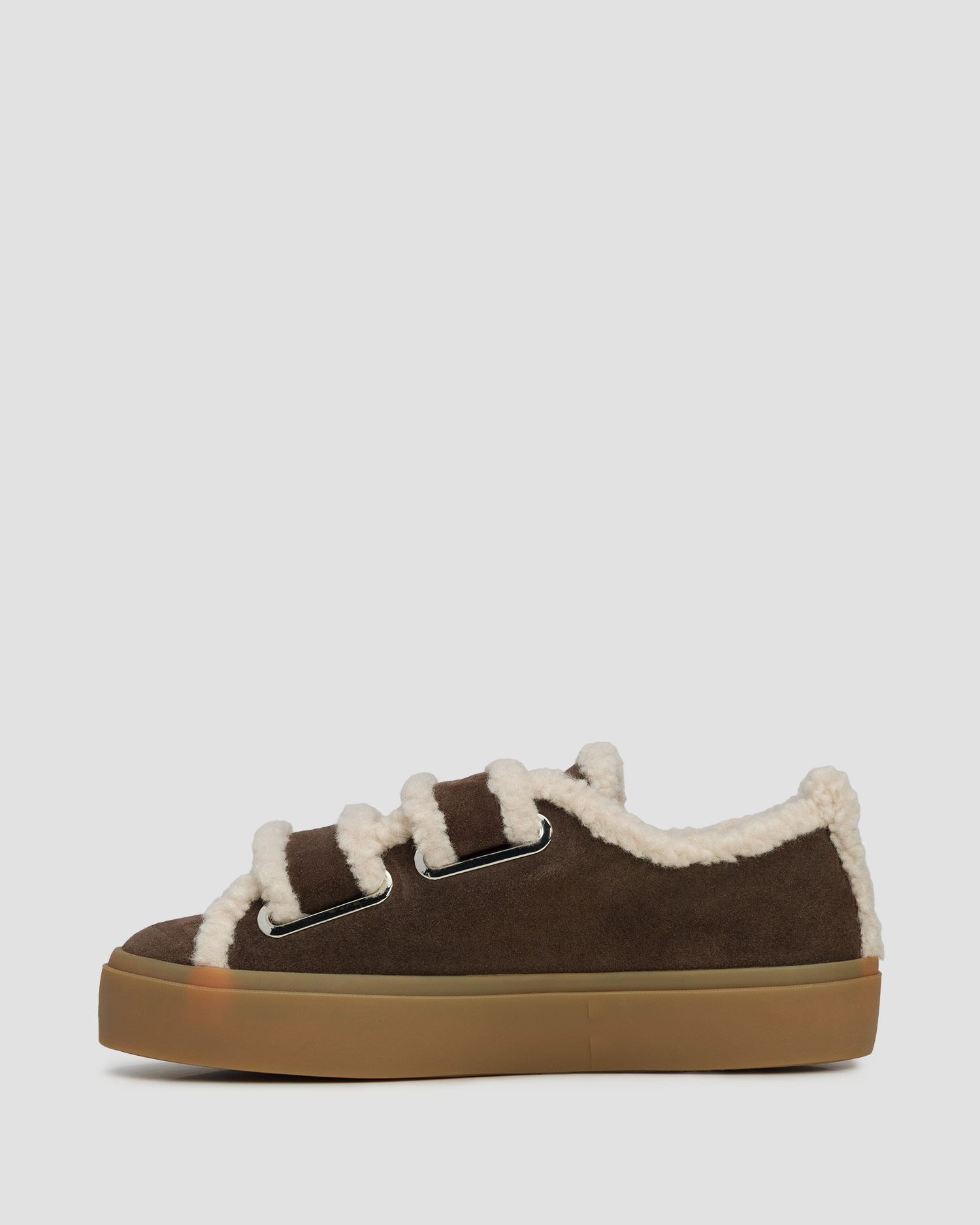 Women's brown leather boots Inuikii Shearling Low Velcro