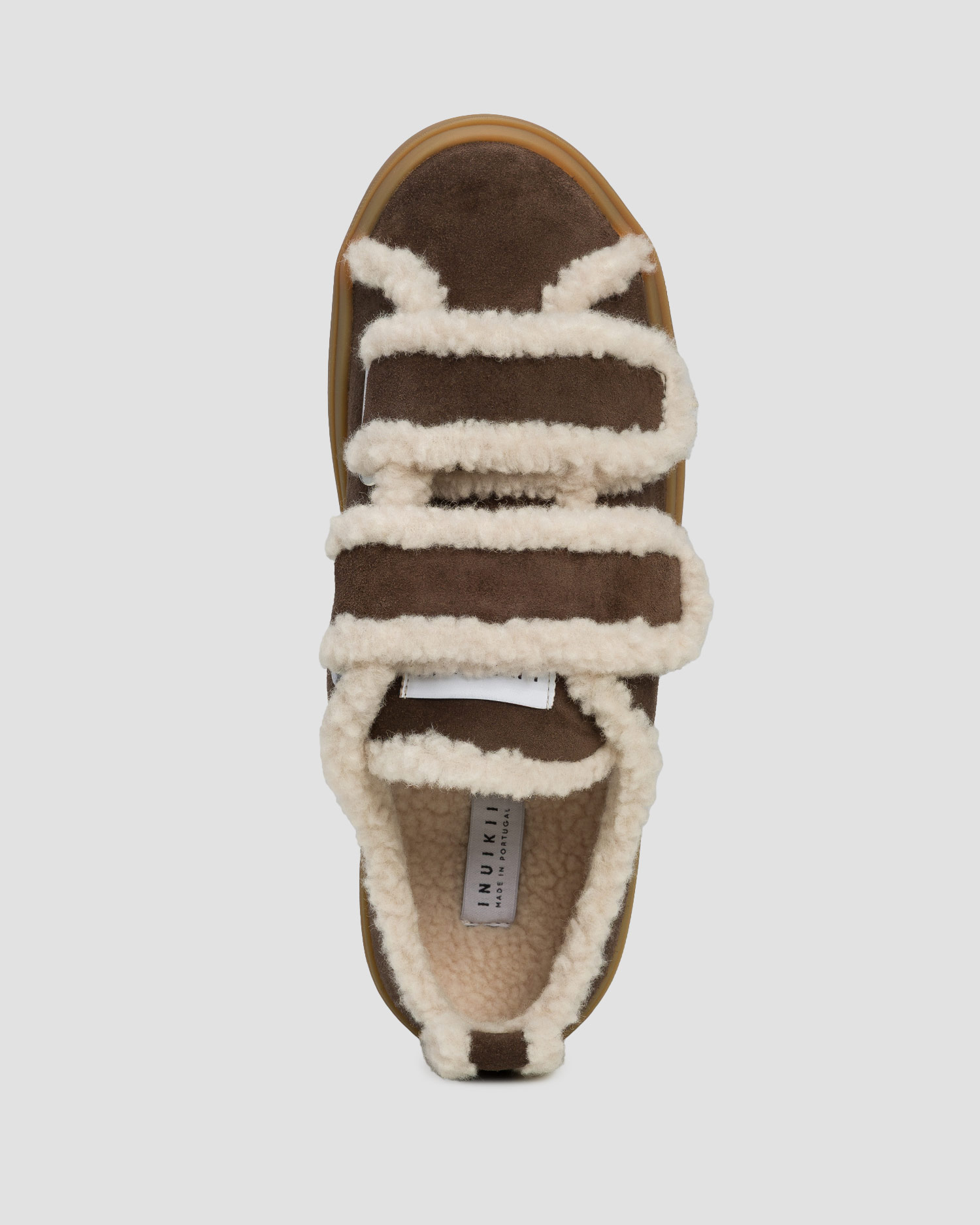 Women's brown leather boots Inuikii Shearling Low Velcro