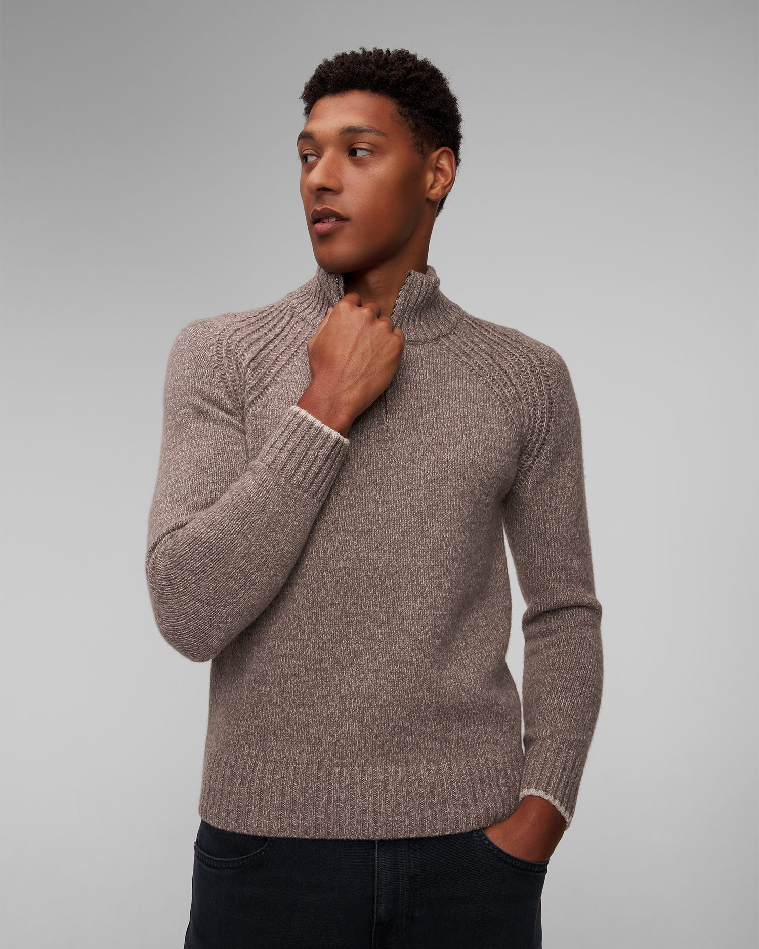 Maglione beige di lana e cashmere da uomo Paul&Shark Zipped