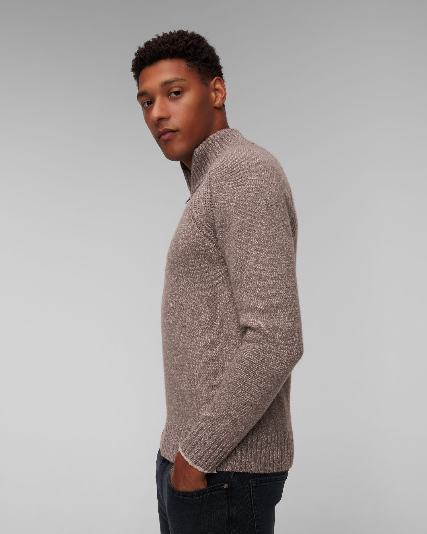 Maglione beige di lana e cashmere da uomo Paul&Shark Zipped