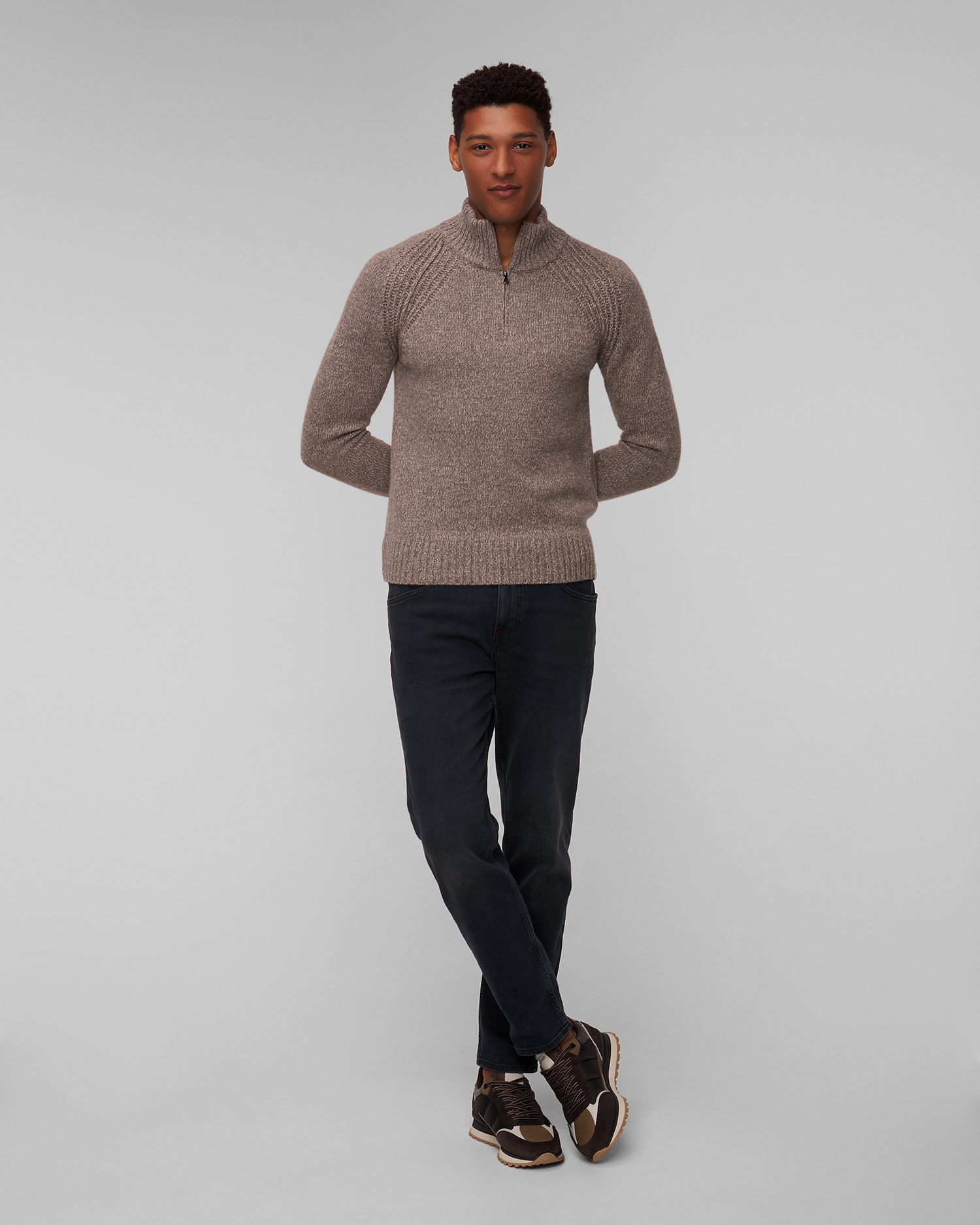 Maglione beige di lana e cashmere da uomo Paul&Shark Zipped
