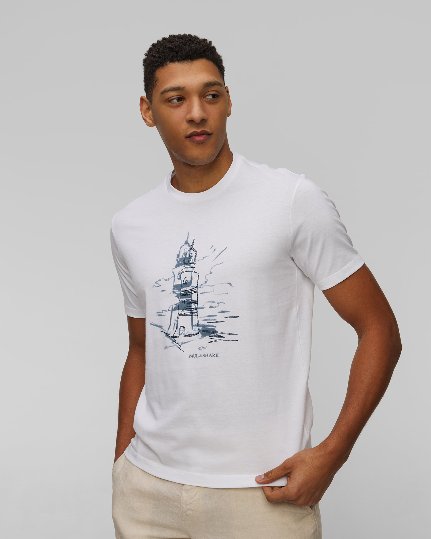 T-shirt imprimé blanc pour hommes Paul&Shark