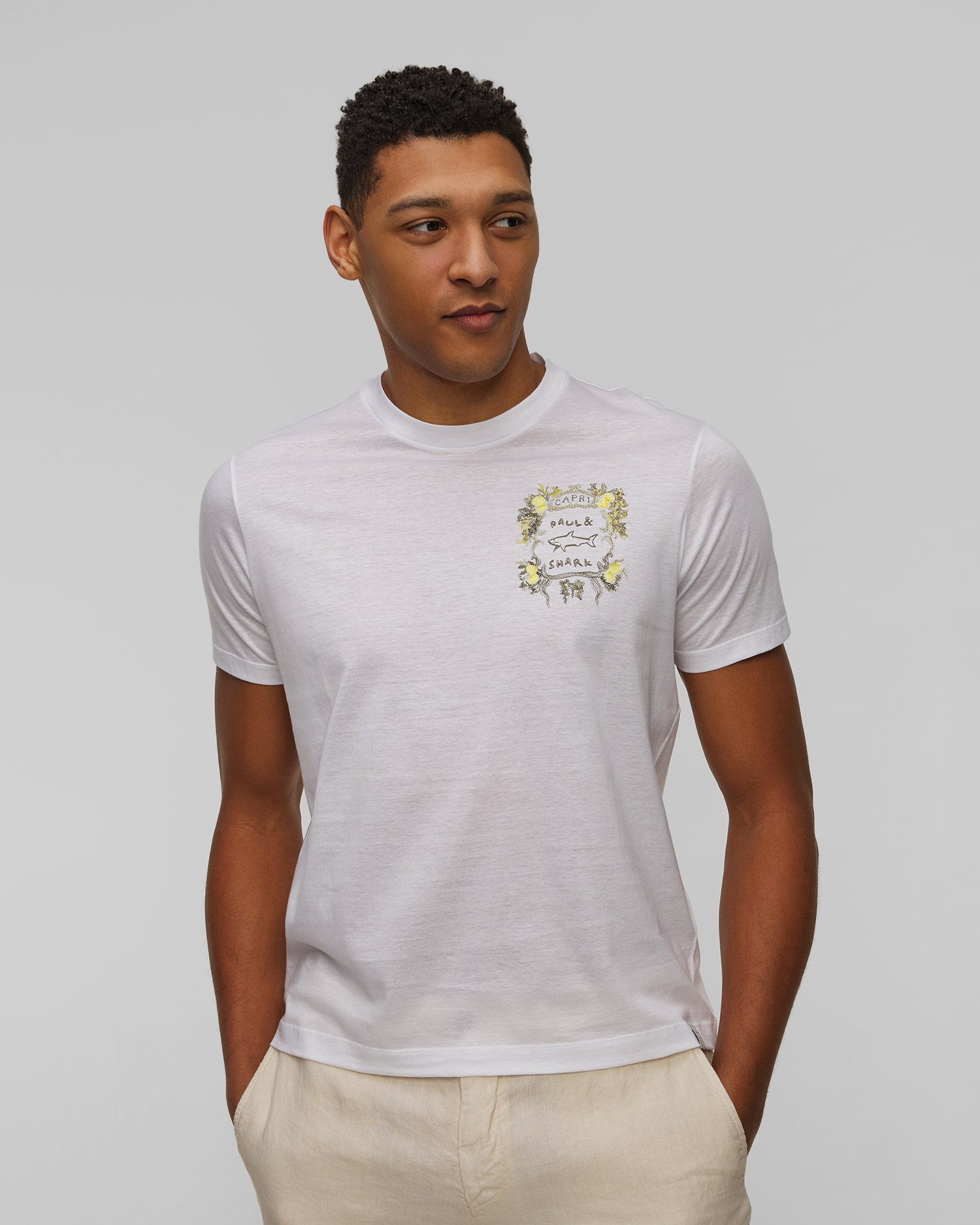 T-shirt blanc avec broderie pour hommes Paul&Shark