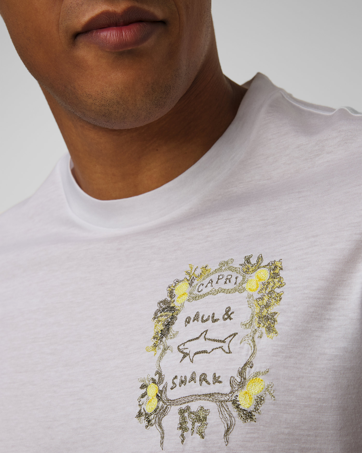 T-shirt blanc avec broderie pour hommes Paul&Shark
