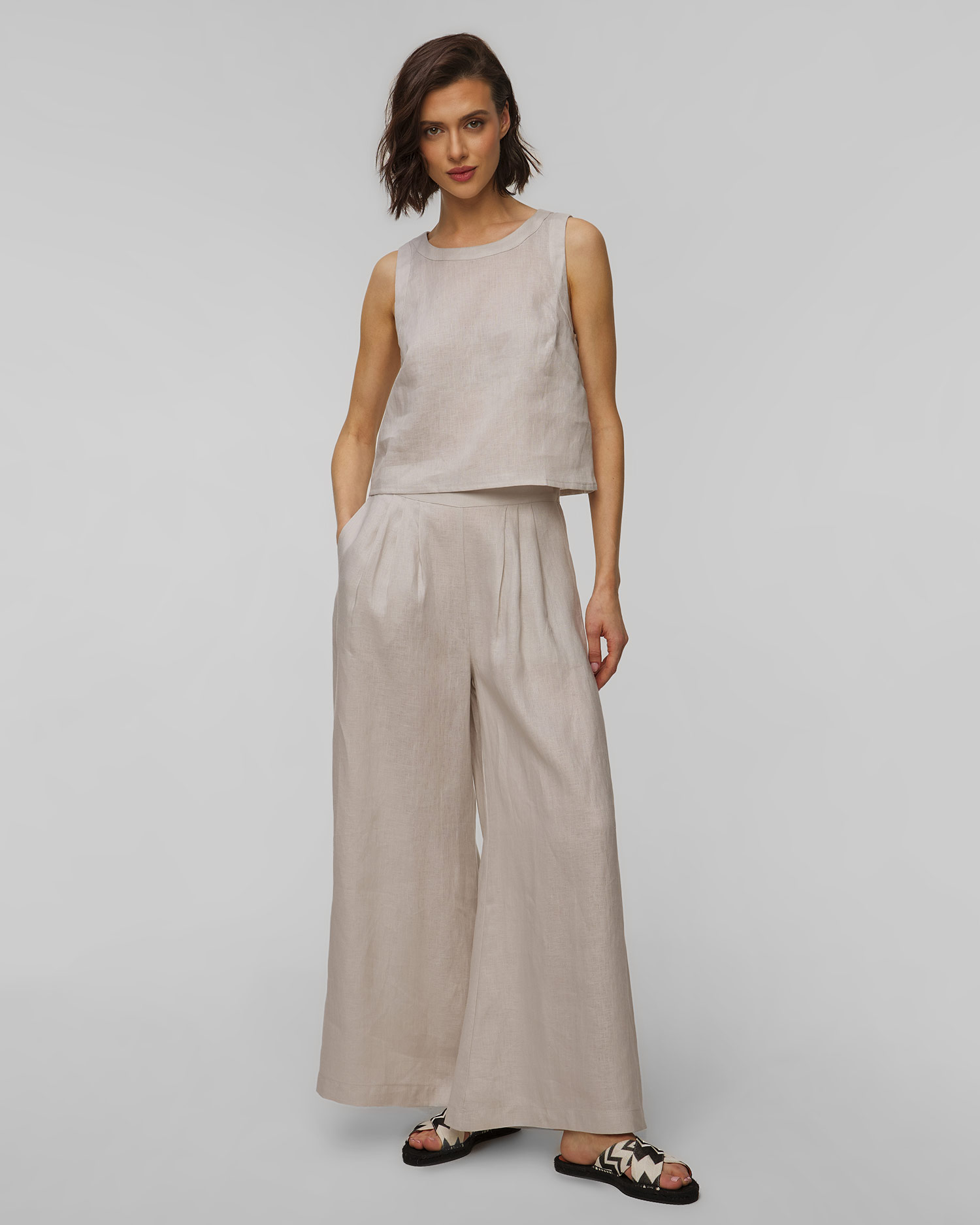 Beżowy top lniany damski Kori