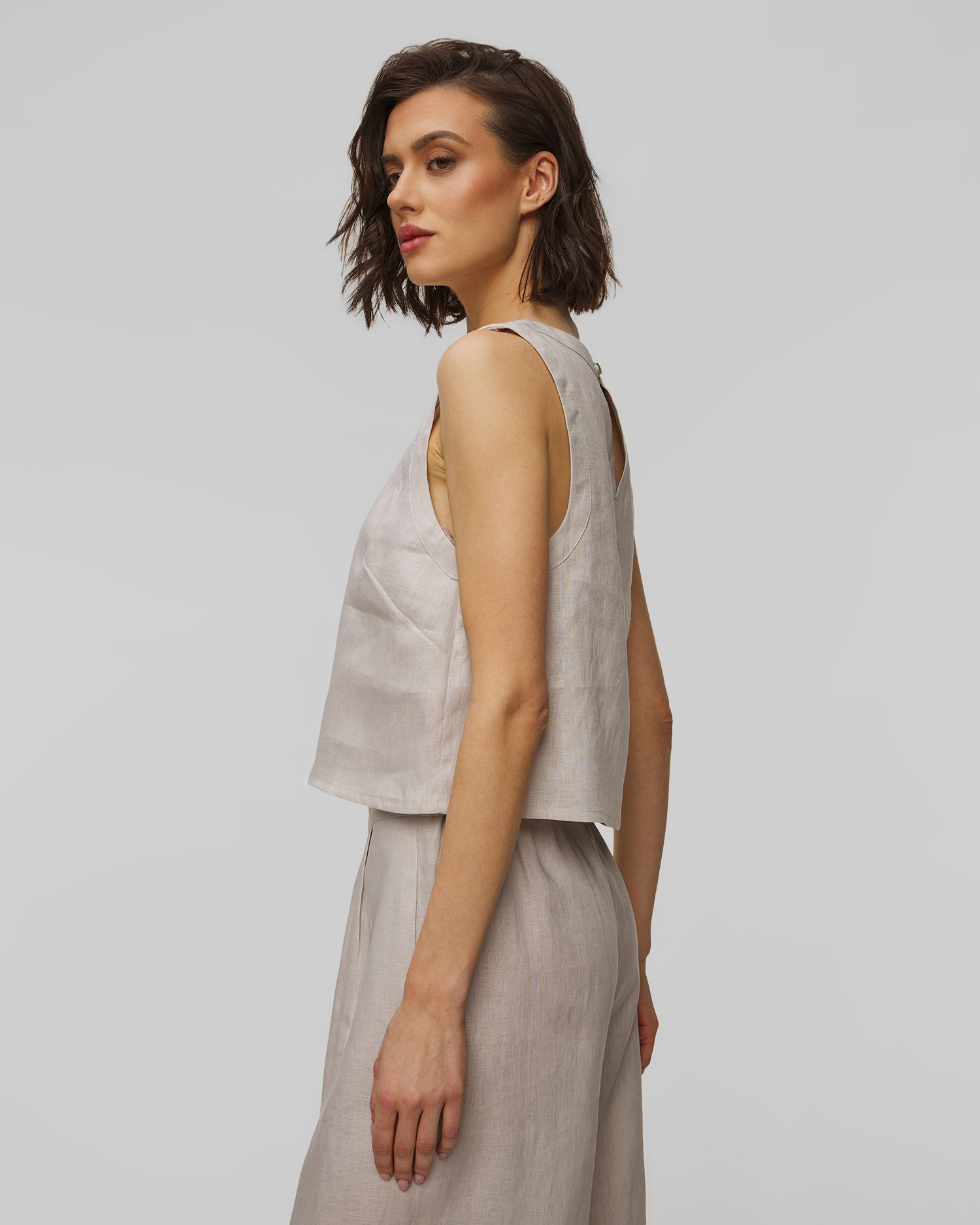 Beżowy top lniany damski Kori