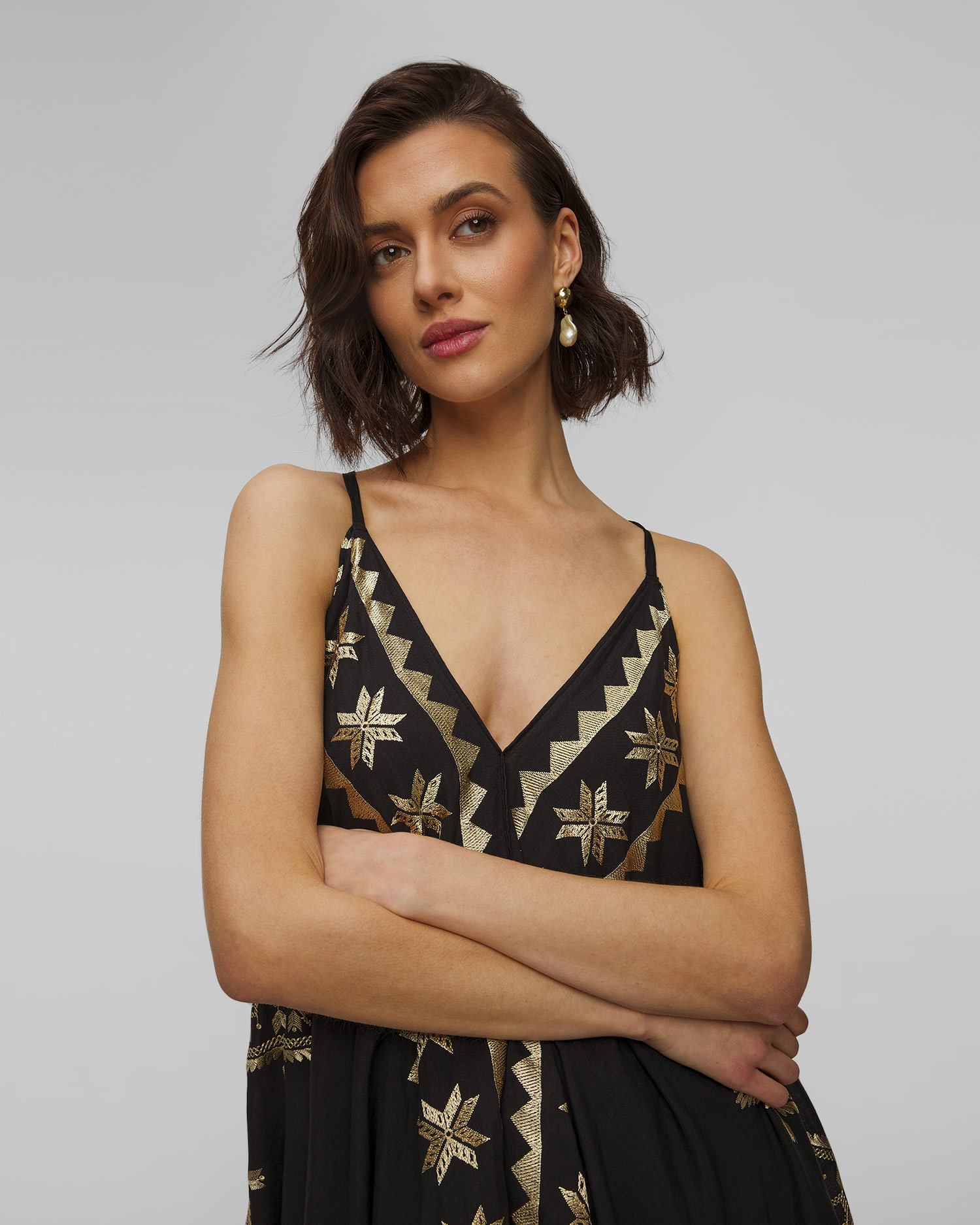 Rochie neagră din ramie pentru femei Kori