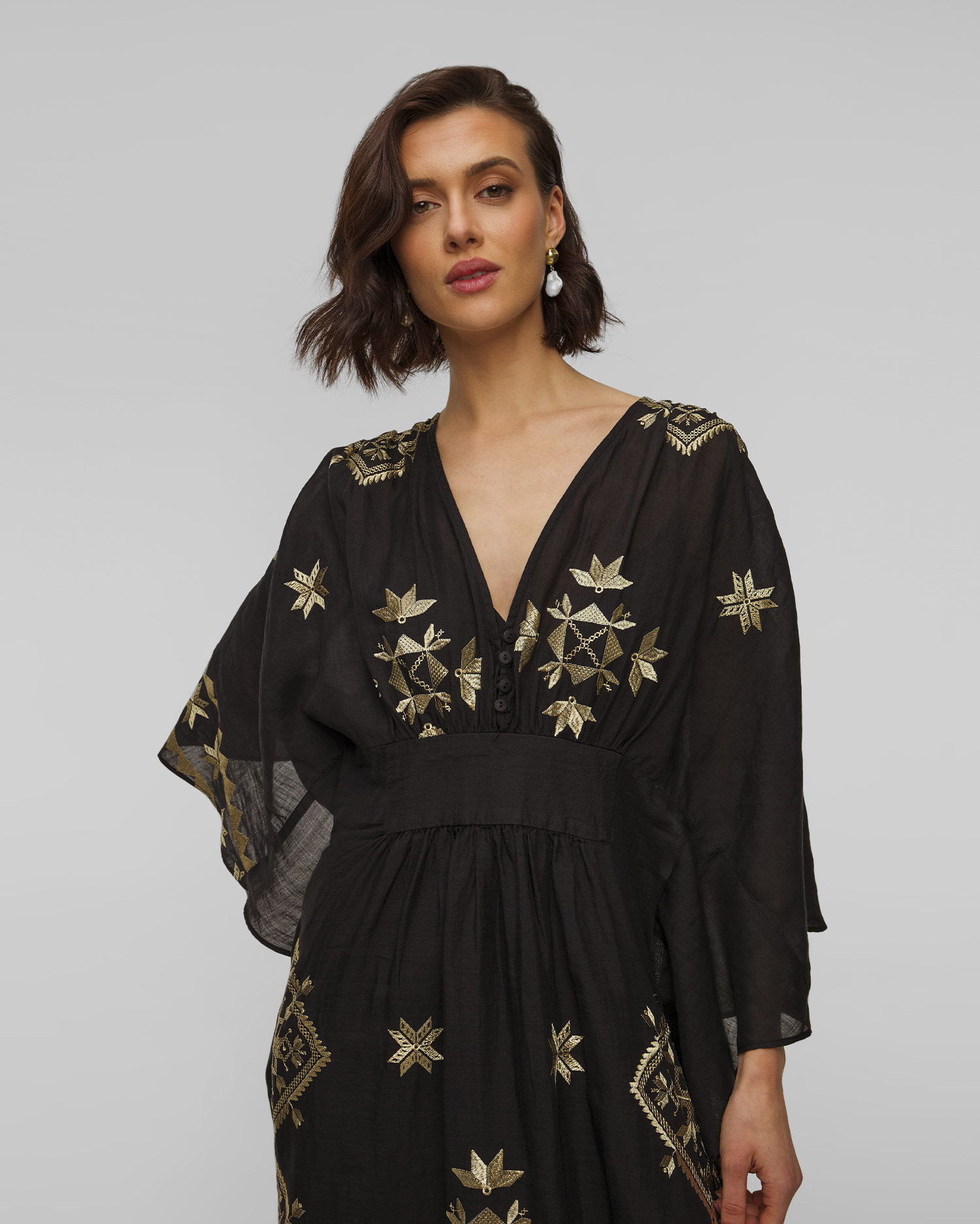 Rochie neagră din ramie pentru femei Kori