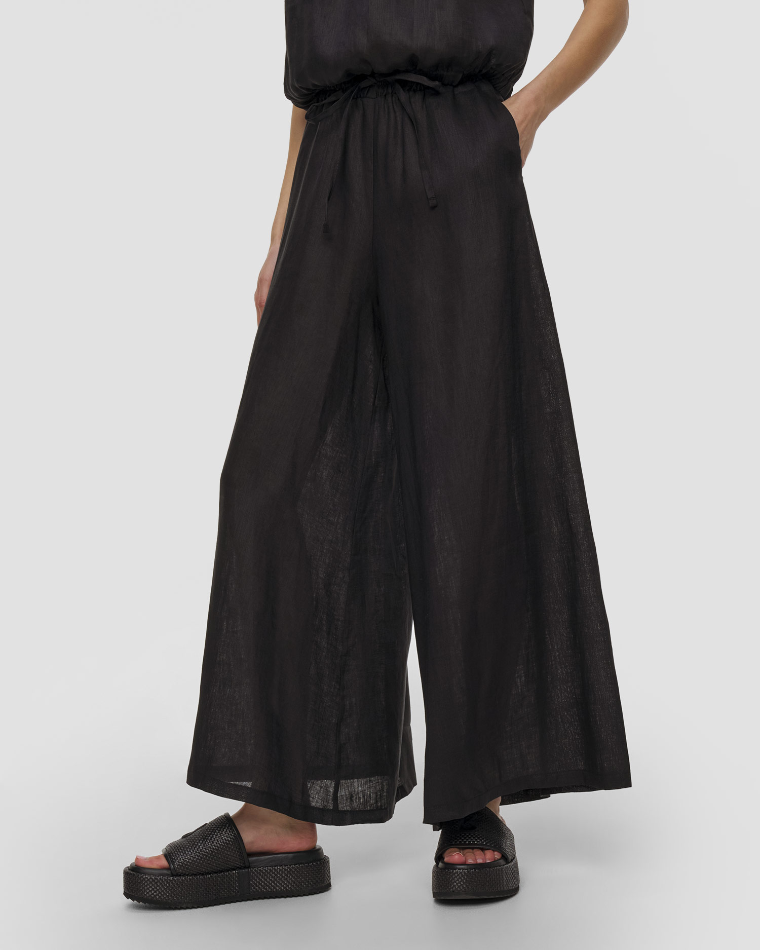 Pantaloni neri in lino da donna Kori, Colore/Disegno: Czarny