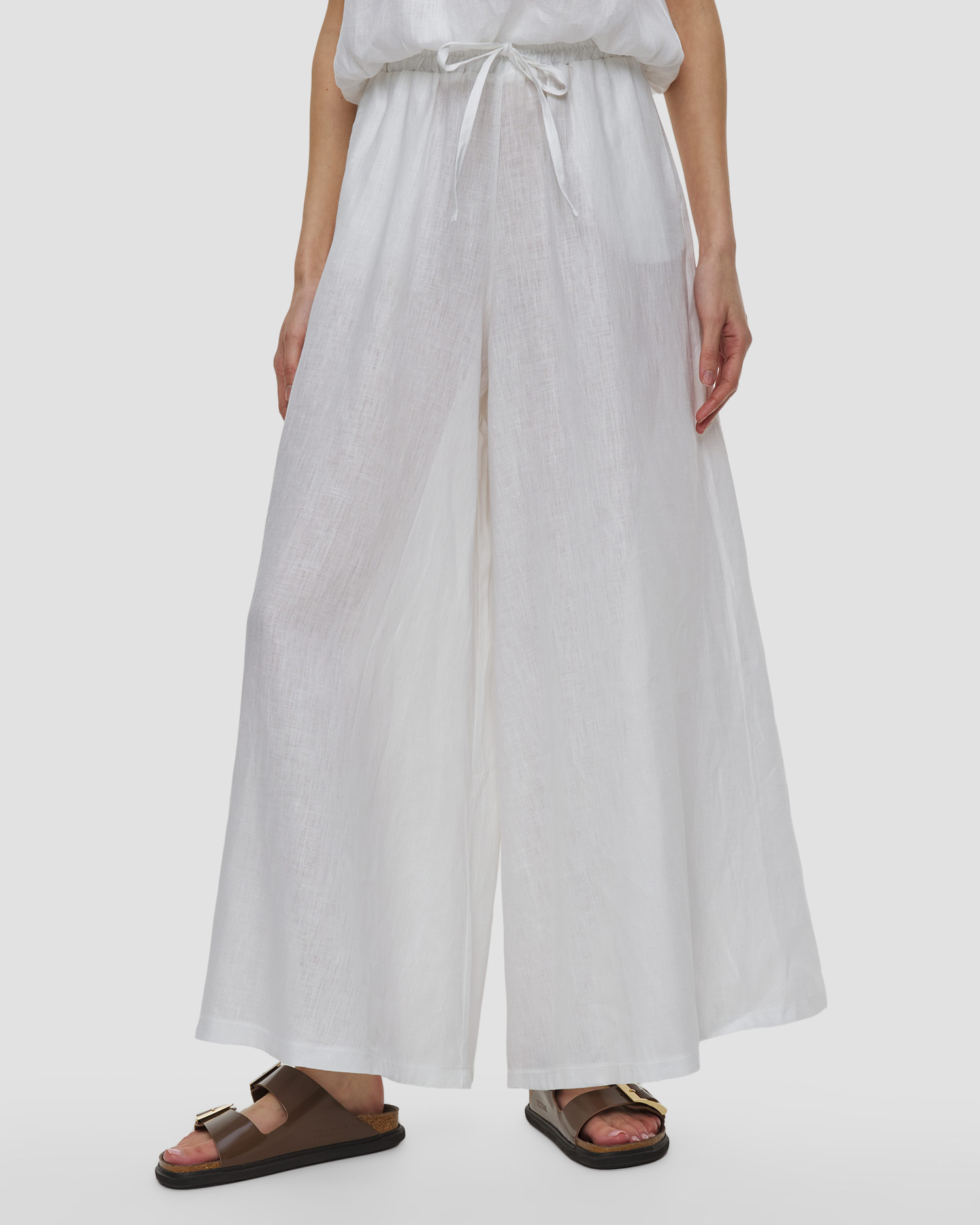 Pantaloni bianchi in lino da donna Kori, Colore/Disegno: Biały