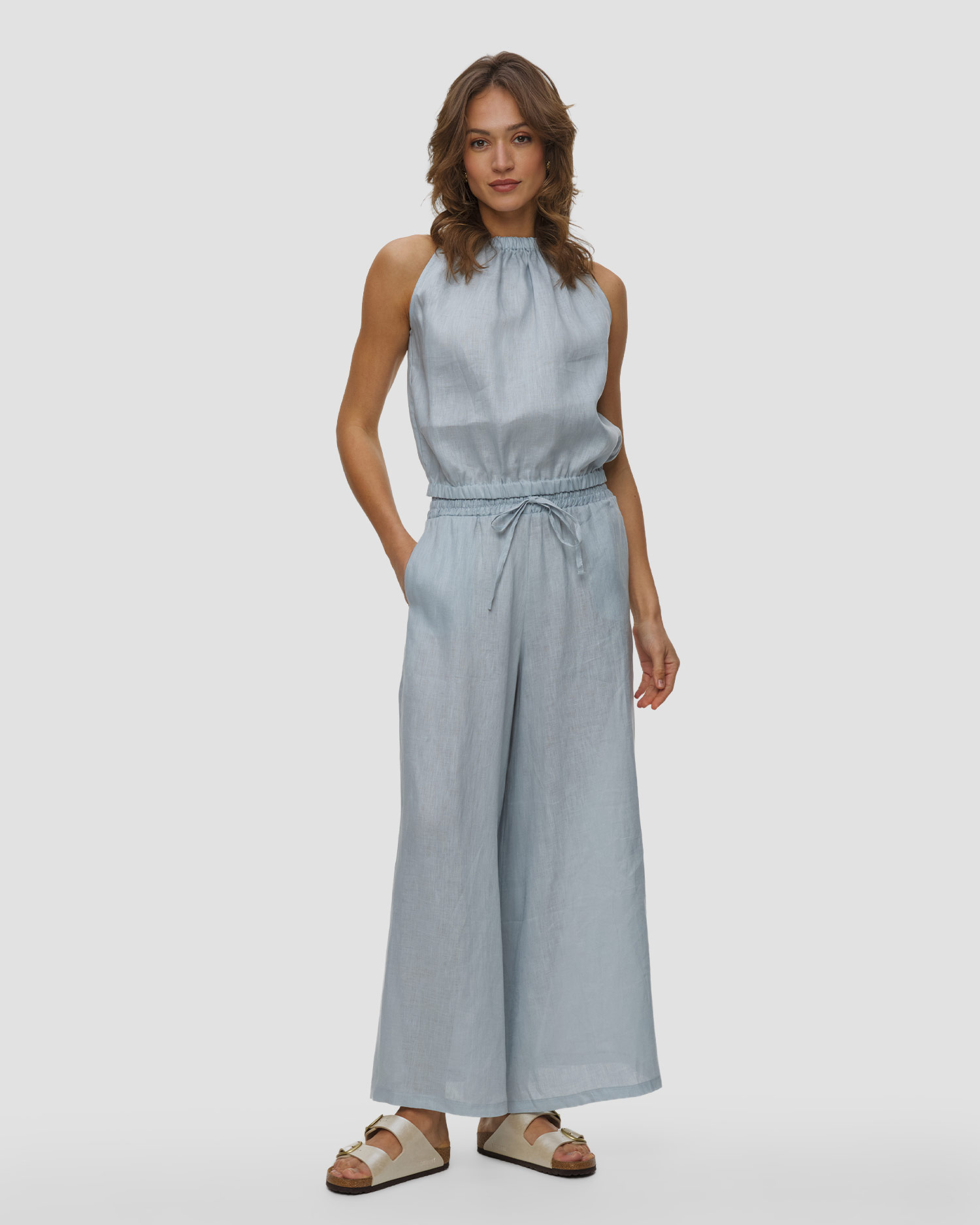 Pantaloni blu in lino da donna Kori