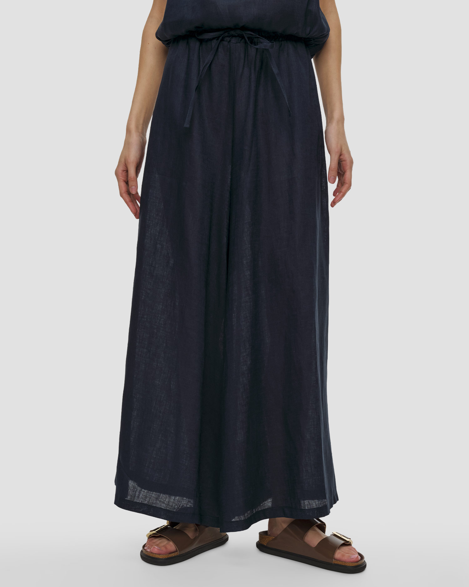 Pantaloni blu scuro in lino da donna Kori, Colore/Disegno: Granatowy