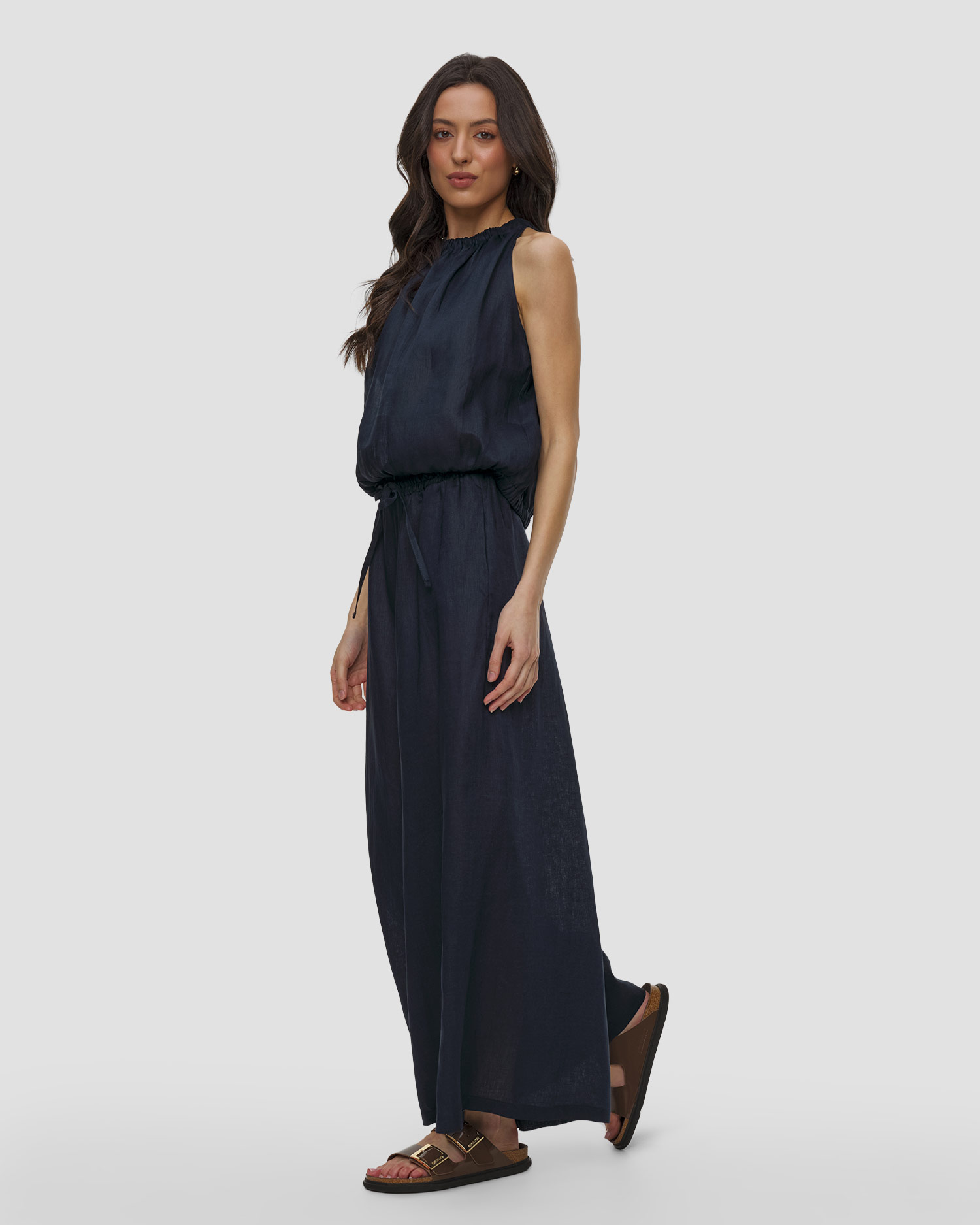 Pantalon en lin bleu marine pour femmes Kori