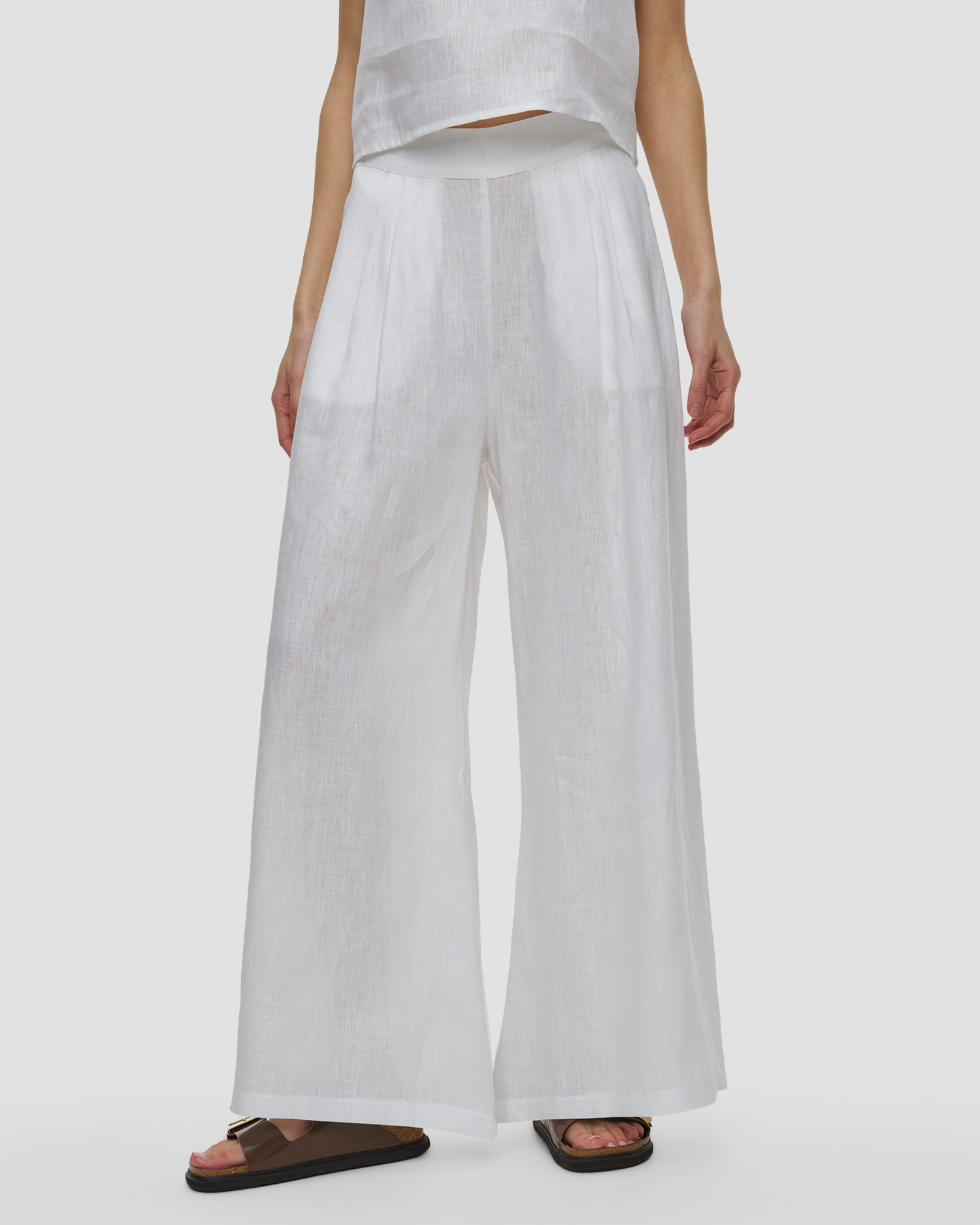 Pantaloni in lino da donna Kori, Colore/Disegno: Biały