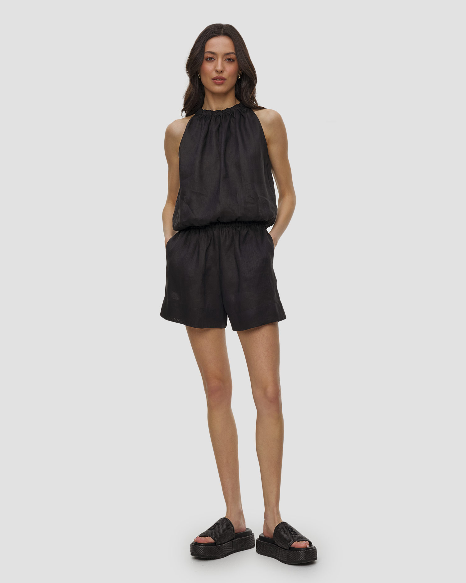 Short en lin noir pour femmes Kori