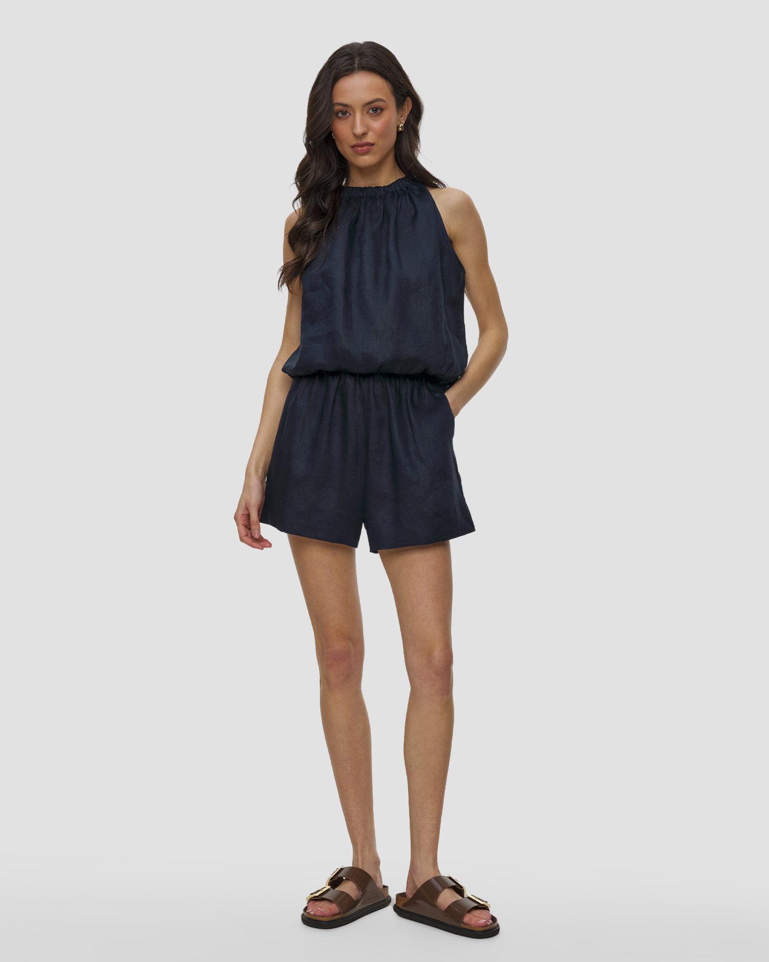 Short en lin bleu marine pour femmes Kori