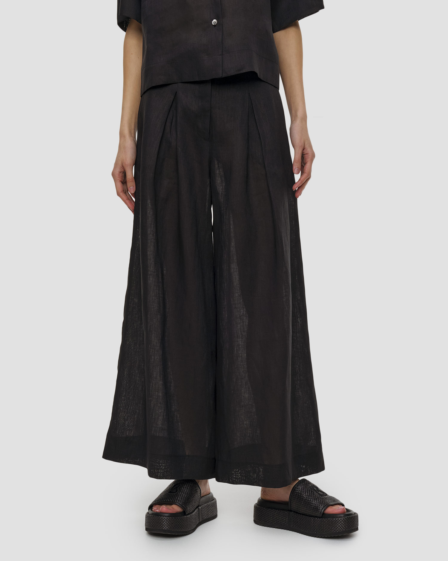 Pantalon en lin noir pour femmes Kori, Couleur: Czarny