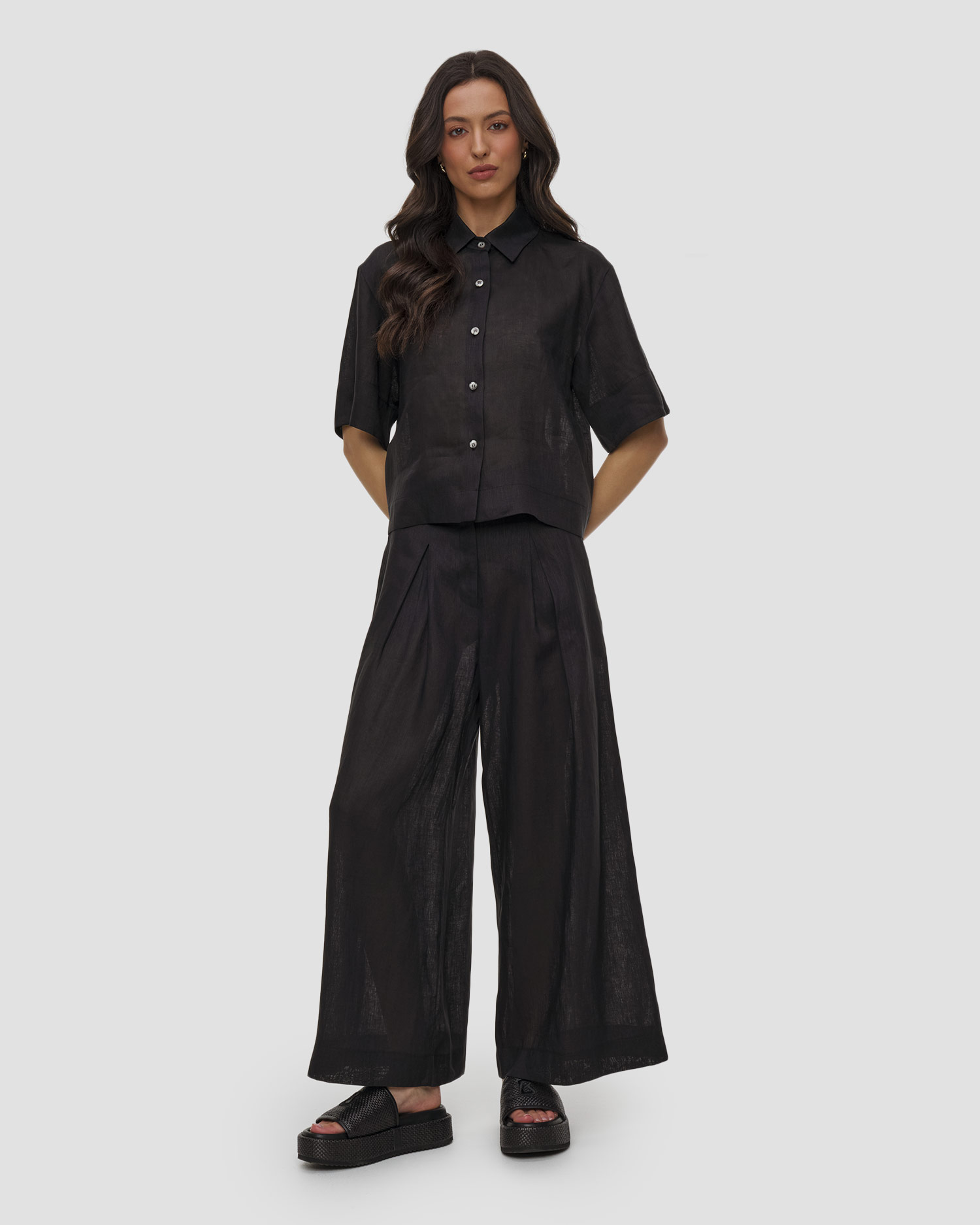 Pantalon en lin noir pour femmes Kori