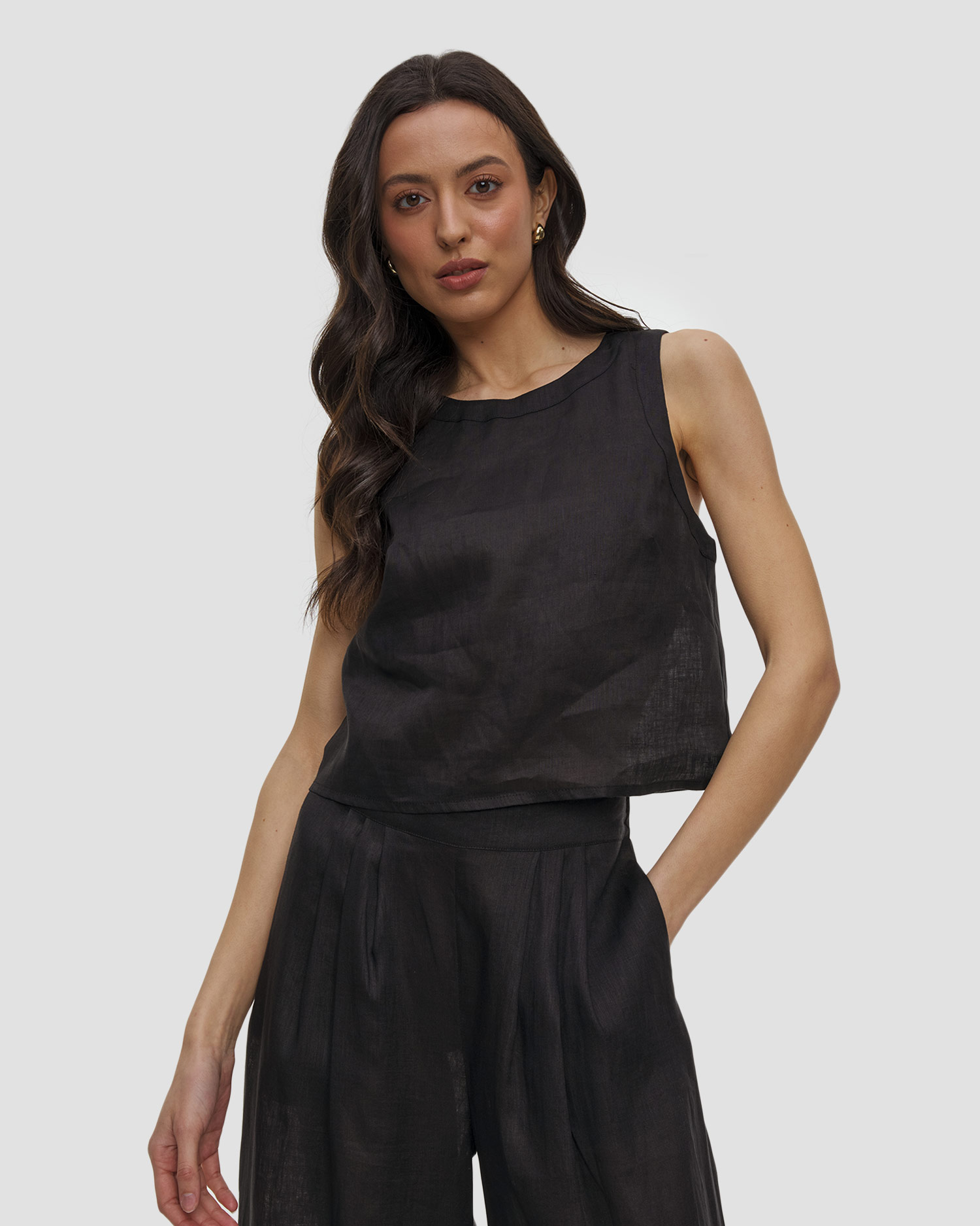 Top in lino da donna Kori, Colore/Disegno: Czarny