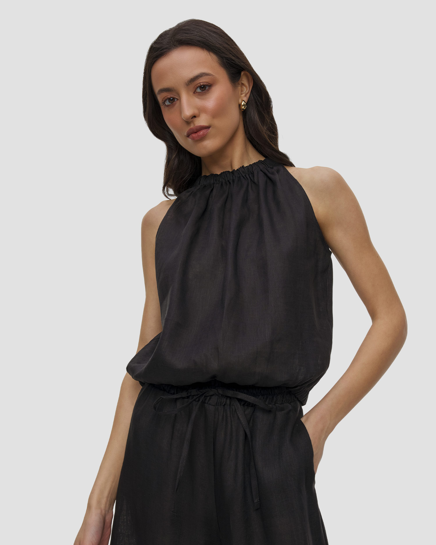Top en lin noir pour femmes Kori