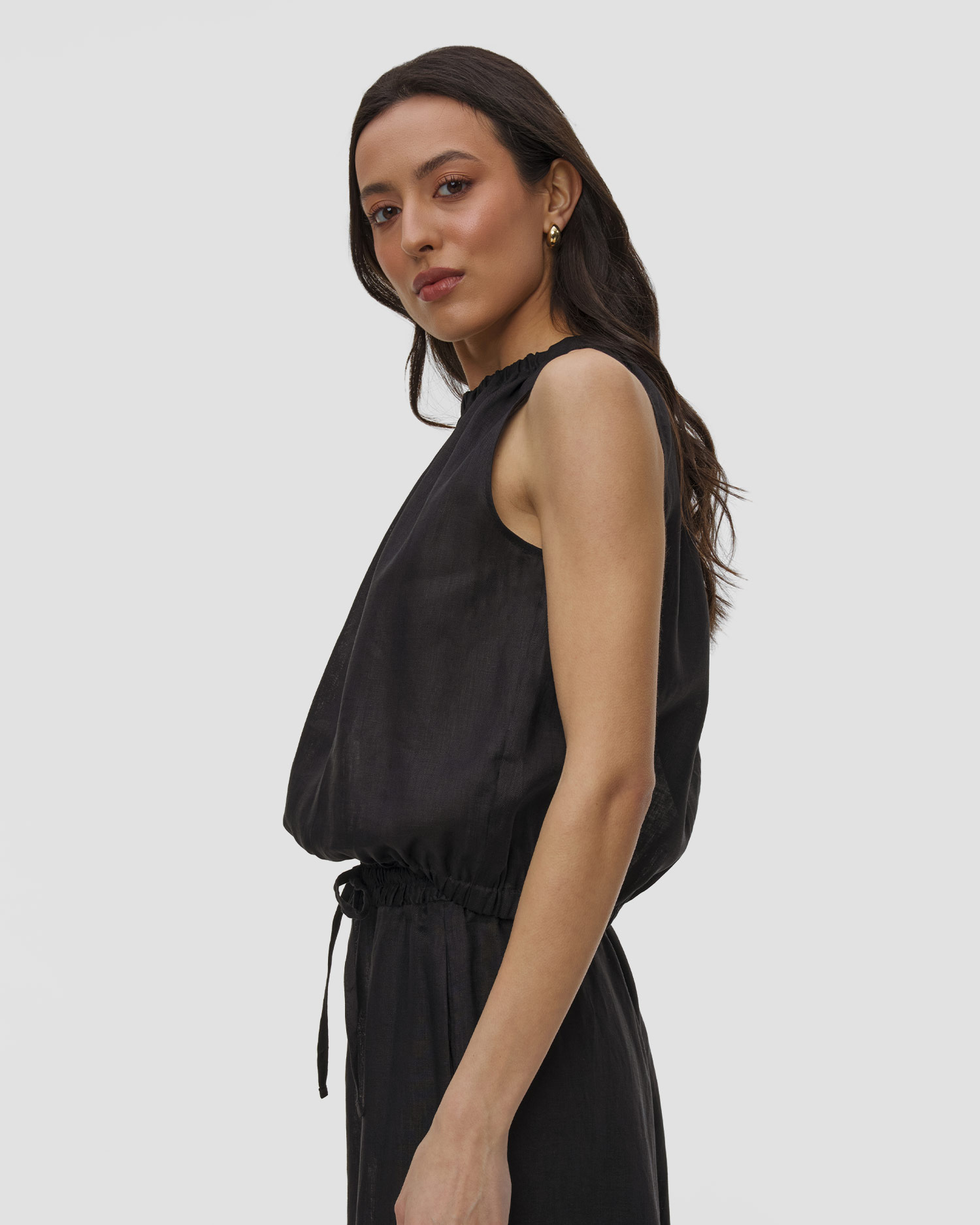 Top en lin noir pour femmes Kori